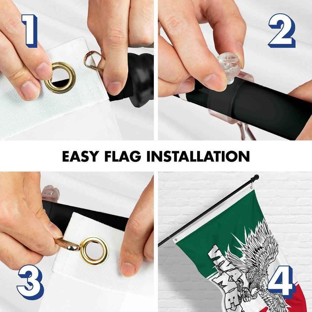 G128 Combo Pack: 6 Ft Tangle Free Spinning Flagpole (Black) & Mexico Viva Mexico Flag 3x5 Ft Printed 150D Polyester, Brass Grommets (Flag Included) Aluminum Flag Pole
