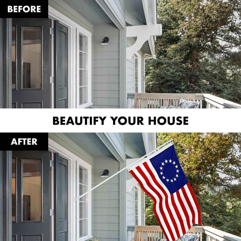 G128 Combo Pack: 5 Ft Tangle Free Aluminum Spinning Flagpole (White) & Betsy Ross Flag 2x3 Ft, ToughWeave Series Embroidered 300D Polyester | Pole with Flag Included