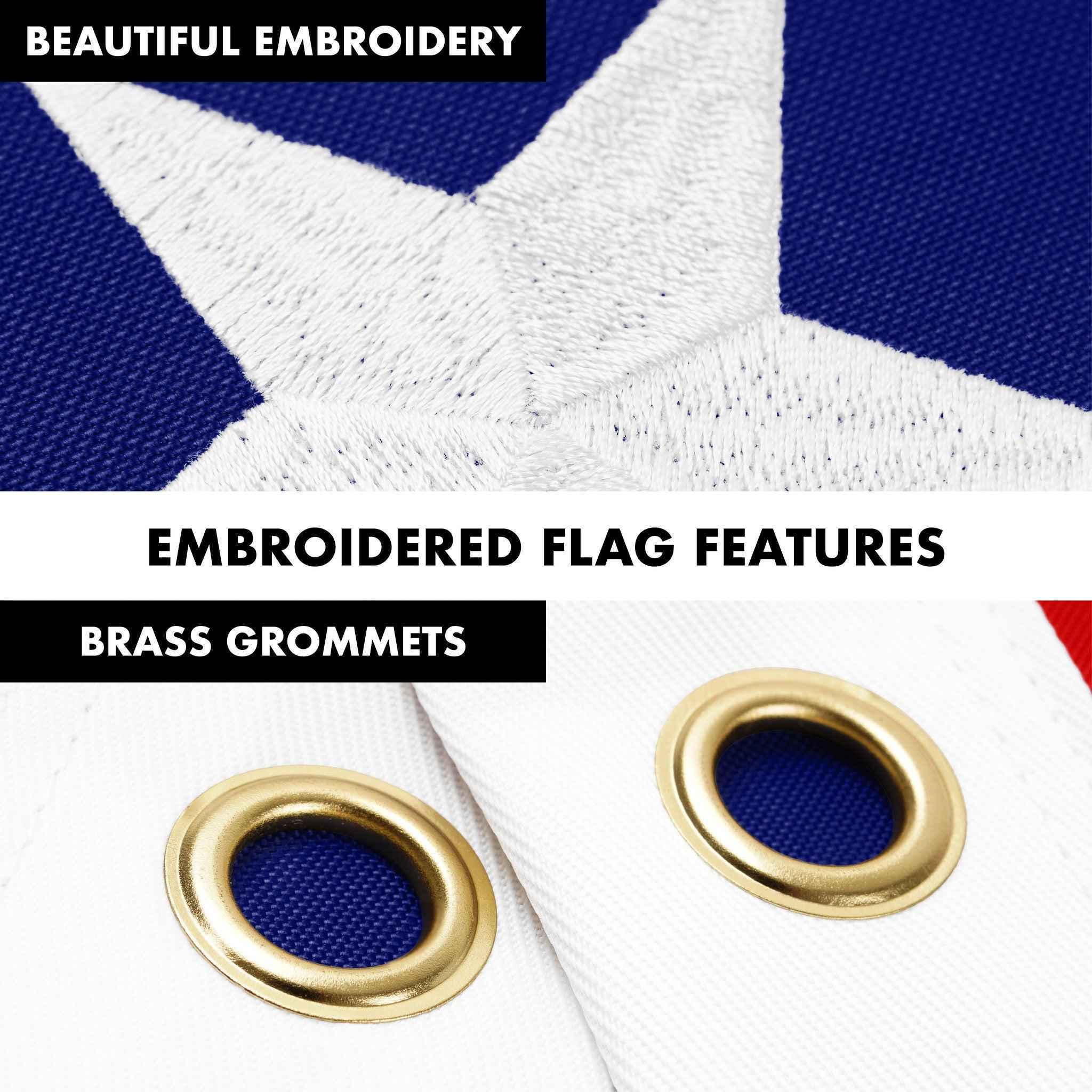 G128 Combo Pack: 5 Ft Tangle Free Aluminum Spinning Flagpole (White) & Betsy Ross Flag 2x3 Ft, ToughWeave Series Embroidered 300D Polyester | Pole with Flag Included