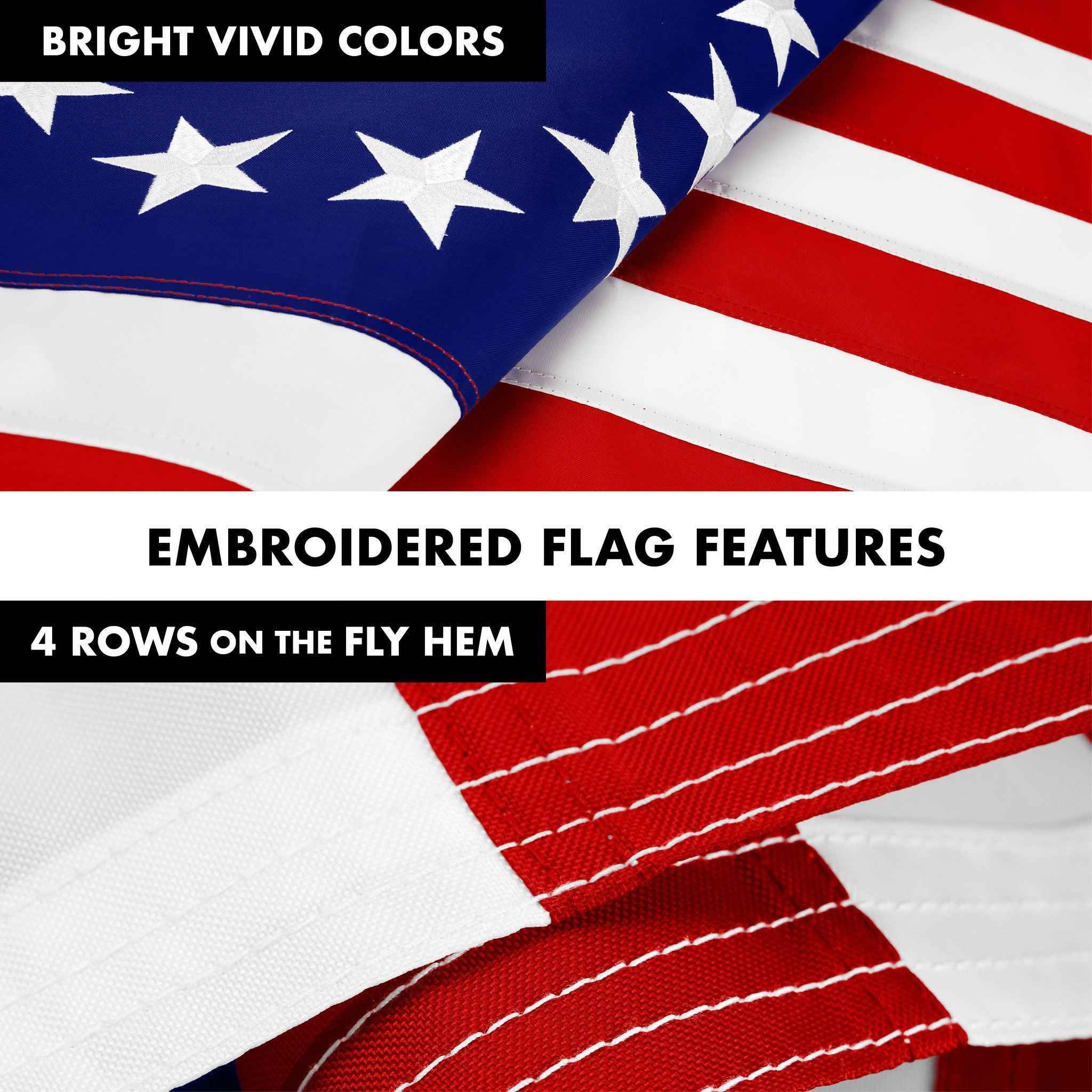 G128 Combo Pack: 5 Ft Tangle Free Aluminum Spinning Flagpole (White) & Betsy Ross Flag 2x3 Ft, ToughWeave Series Embroidered 300D Polyester | Pole with Flag Included