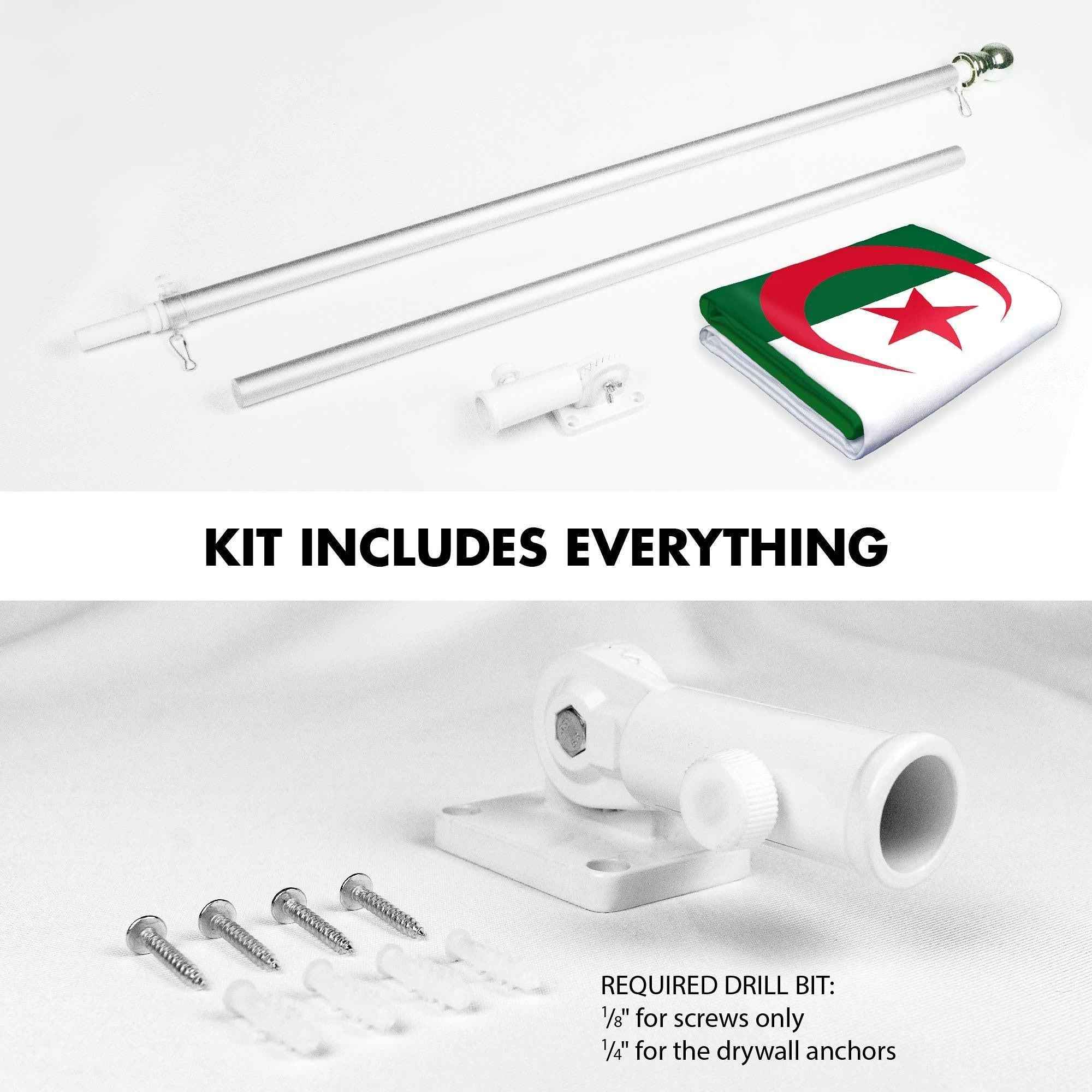 G128 Combo Pack: 6 Ft Tangle Free Spinning Flagpole (Silver) & Algeria Flag 3x5 Ft Printed 150D Polyester, Brass Grommets (Flag Included) Aluminum Flag Pole