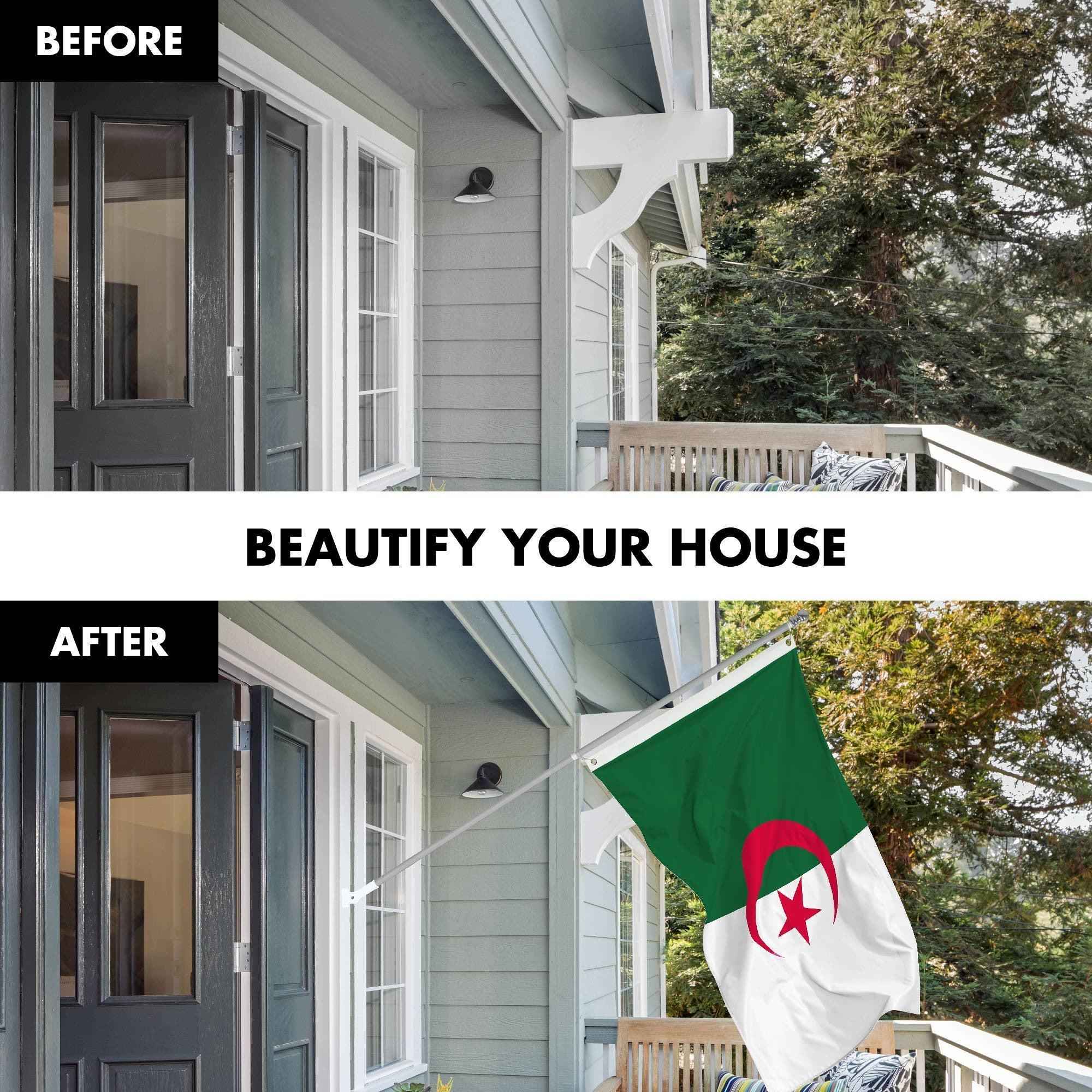 G128 Combo Pack: 6 Ft Tangle Free Spinning Flagpole (Silver) & Algeria Flag 3x5 Ft Printed 150D Polyester, Brass Grommets (Flag Included) Aluminum Flag Pole