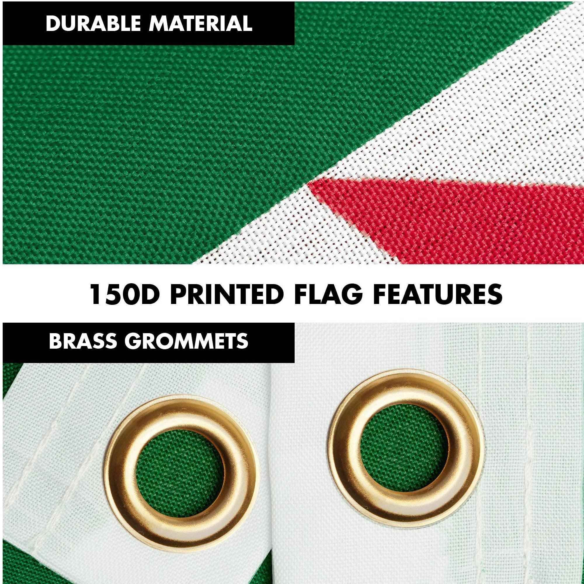 G128 Combo Pack: 6 Ft Tangle Free Spinning Flagpole (Silver) & Algeria Flag 3x5 Ft Printed 150D Polyester, Brass Grommets (Flag Included) Aluminum Flag Pole