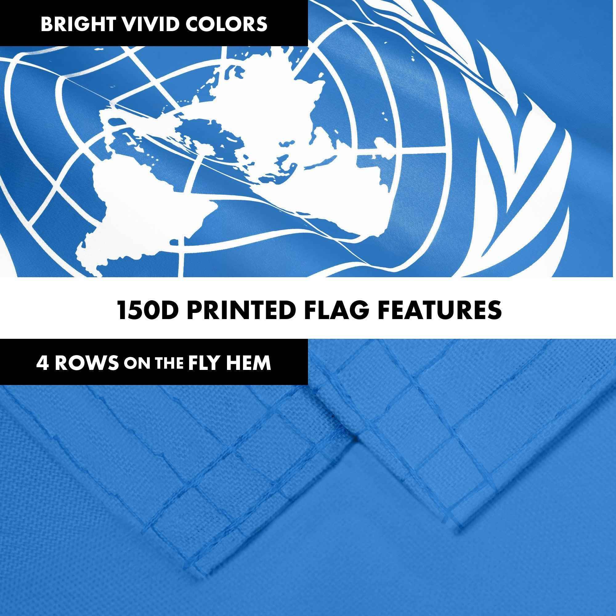 G128 Combo Pack: 6 Ft Tangle Free Aluminum Spinning Flagpole (White) & United Nations Flag 3x5 Ft, LiteWeave Pro Series Printed 150D Polyester | Pole with Flag Included