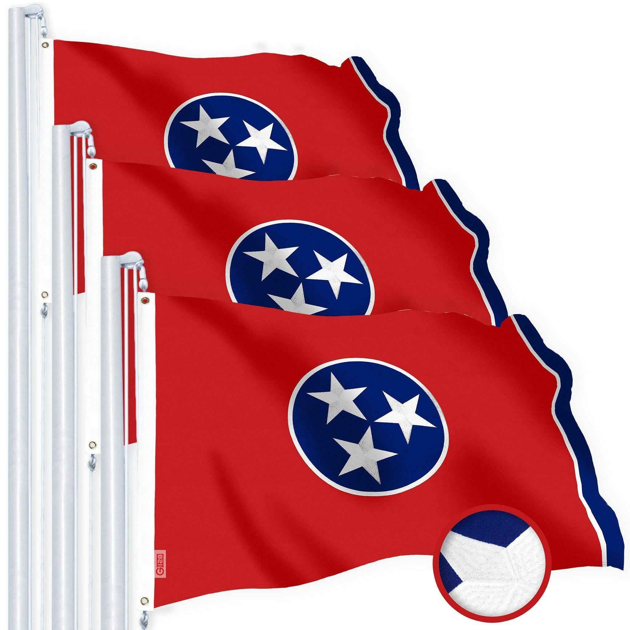 G128 3 Pack: Tennessee TN State Flag | 3x5 Ft | StormFlyer Series Embroidered 220GSM Spun Polyester | Embroidered Design, Indoor/Outdoor, Brass Grommets, Heavy Duty, All Weather