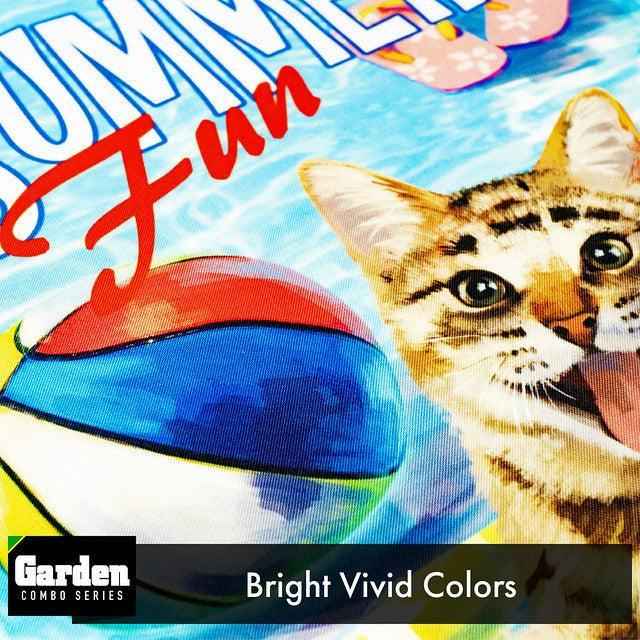 G128 Combo Pack: Garden Flag Stand Black 36x16 Inch & Garden Flag Summer Fun with Cat in Pool 12x18 Inch