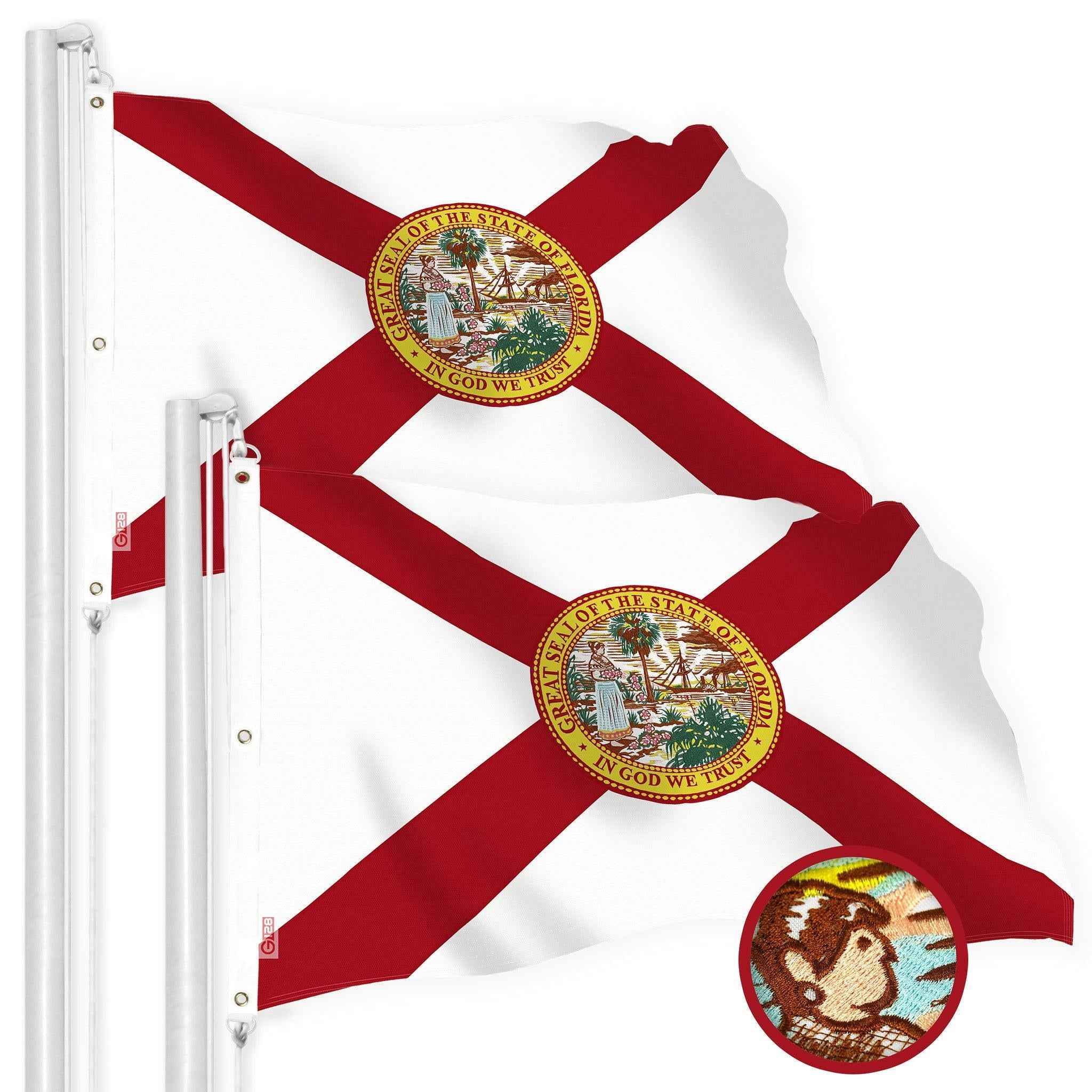 G128 2 Pack: Florida FL State Flag | 6x10 Ft | StormFlyer Series Embroidered 220GSM Spun Polyester | Embroidered Design, Indoor/Outdoor, Brass Grommets, Heavy Duty, All Weather