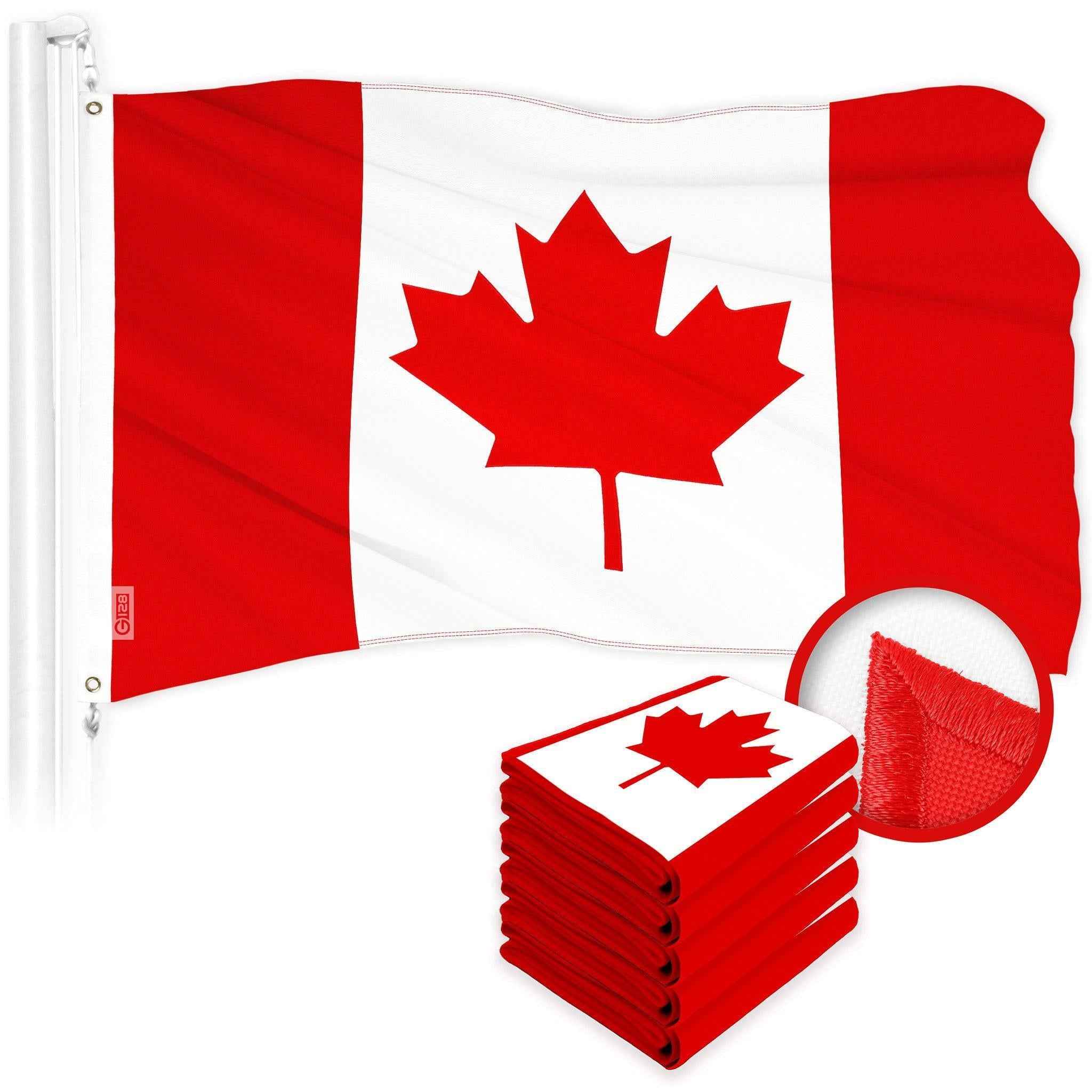 G128 5 Pack: Canada Canadian Flag | 3x5 Ft | ToughWeave Series Embroidered 210D Polyester | Country Flag, Embroidered Design, Indoor/Outdoor, Vibrant Colors, Brass Grommets