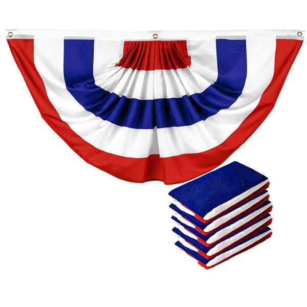 G128 5 Pack: American USA No Stars Pleated Fan Flag | 2x4 Ft | Printed 150D Polyester | Patriotic Decor, Indoor/Outdoor, Vibrant Colors, Brass Grommets, Thicker and More Durable Than 100D 75D