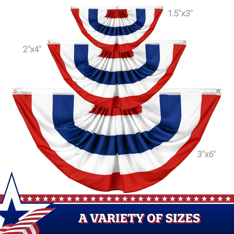 G128 5 Pack: American USA No Stars Pleated Fan Flag | 2x4 Ft | Printed 150D Polyester | Patriotic Decor, Indoor/Outdoor, Vibrant Colors, Brass Grommets, Thicker and More Durable Than 100D 75D