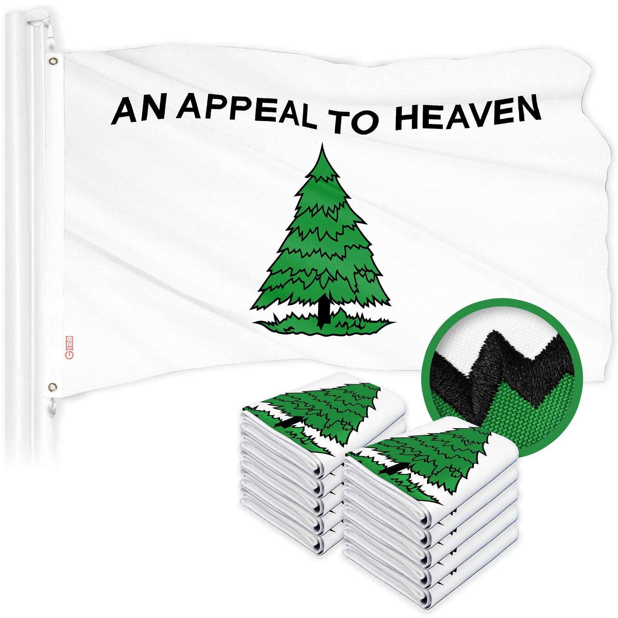 G128 10 Pack: An Appeal to Heaven Flag | 3x5 Ft | ToughWeave Series Embroidered 300D Polyester | Historical Flag, Embroidered Design, Indoor/Outdoor, Brass Grommets