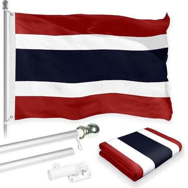 G128 Combo Pack: 6 Feet Tangle Free Spinning Flagpole (Silver) Thailand Thai Flag 3x5 ft Printed 150D Brass Grommets (Flag Included) Aluminum Flag Pole