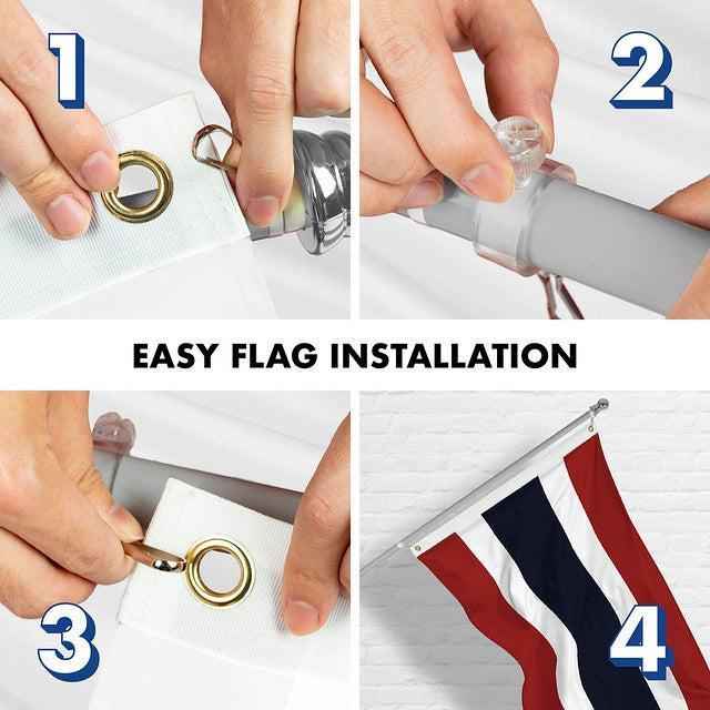 G128 Combo Pack: 6 Feet Tangle Free Spinning Flagpole (Silver) Thailand Thai Flag 3x5 ft Printed 150D Brass Grommets (Flag Included) Aluminum Flag Pole