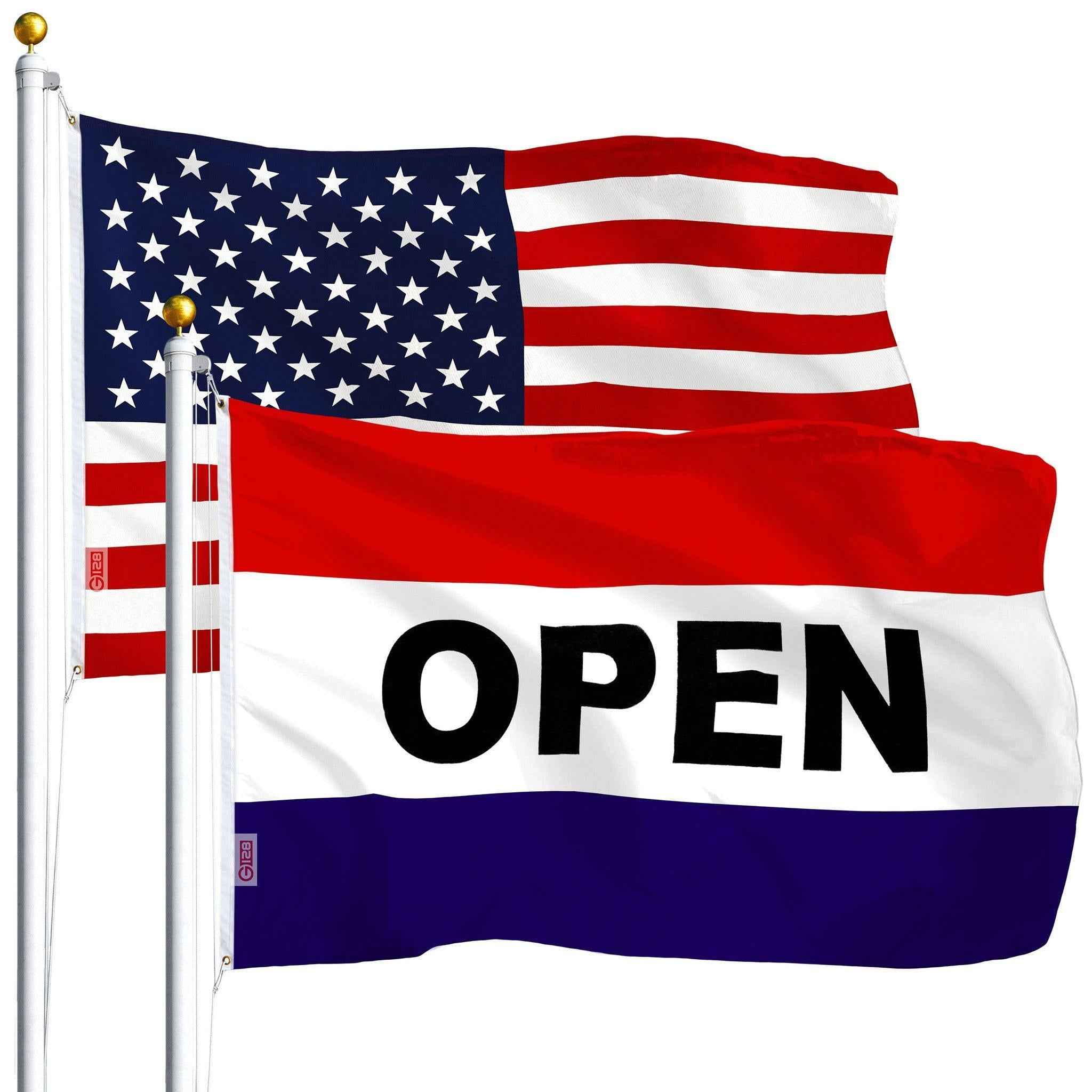 G128 Combo Pack: USA American Flag 3x5 Ft 75D Printed Stars & Open Sign Flag 3x5 Ft 75D Printed