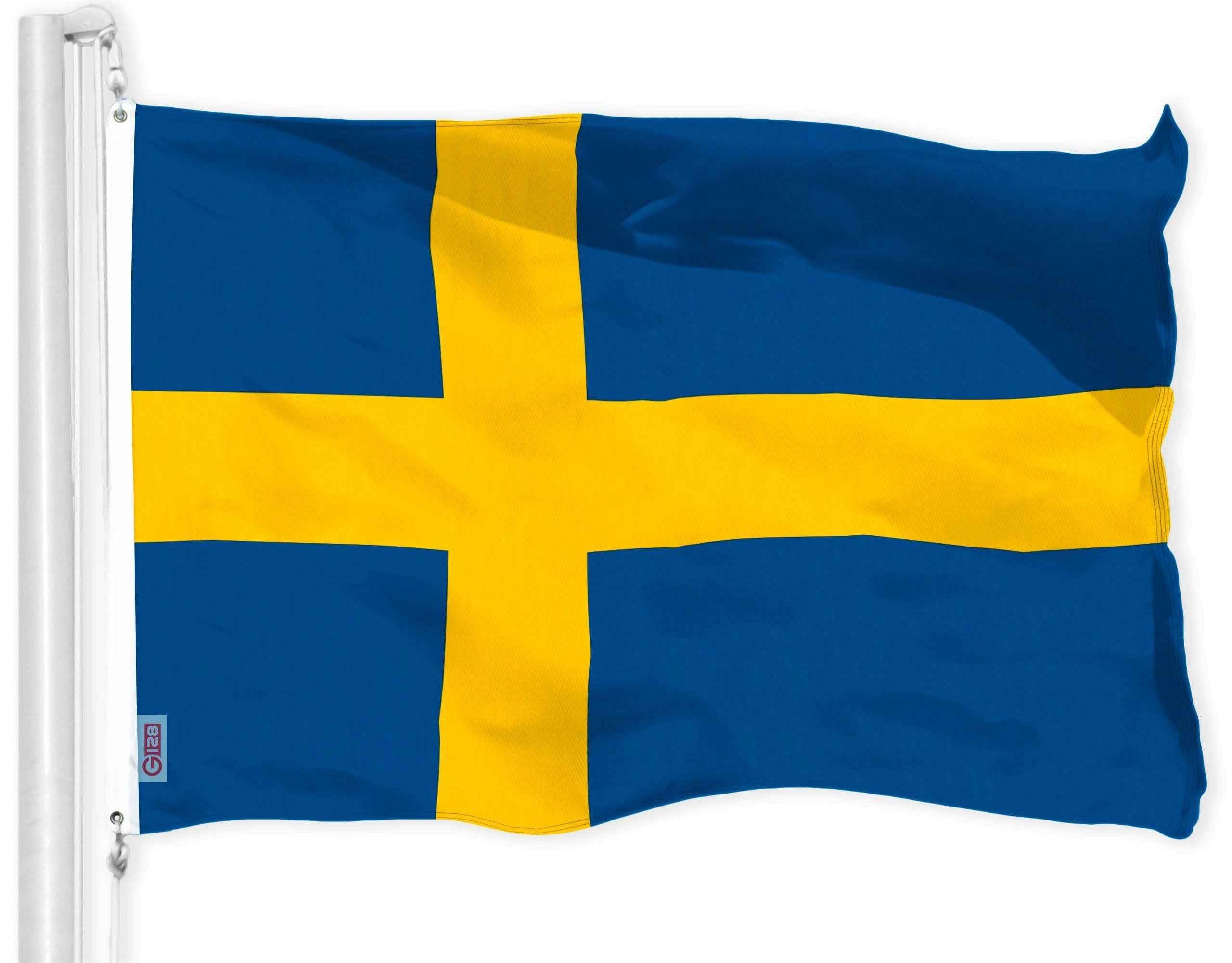 G128 Combo Pack: USA American Flag 3x5 Ft 150D Printed Stars & Sweden (Swedish) Flag 3x5 Ft 150D Printed