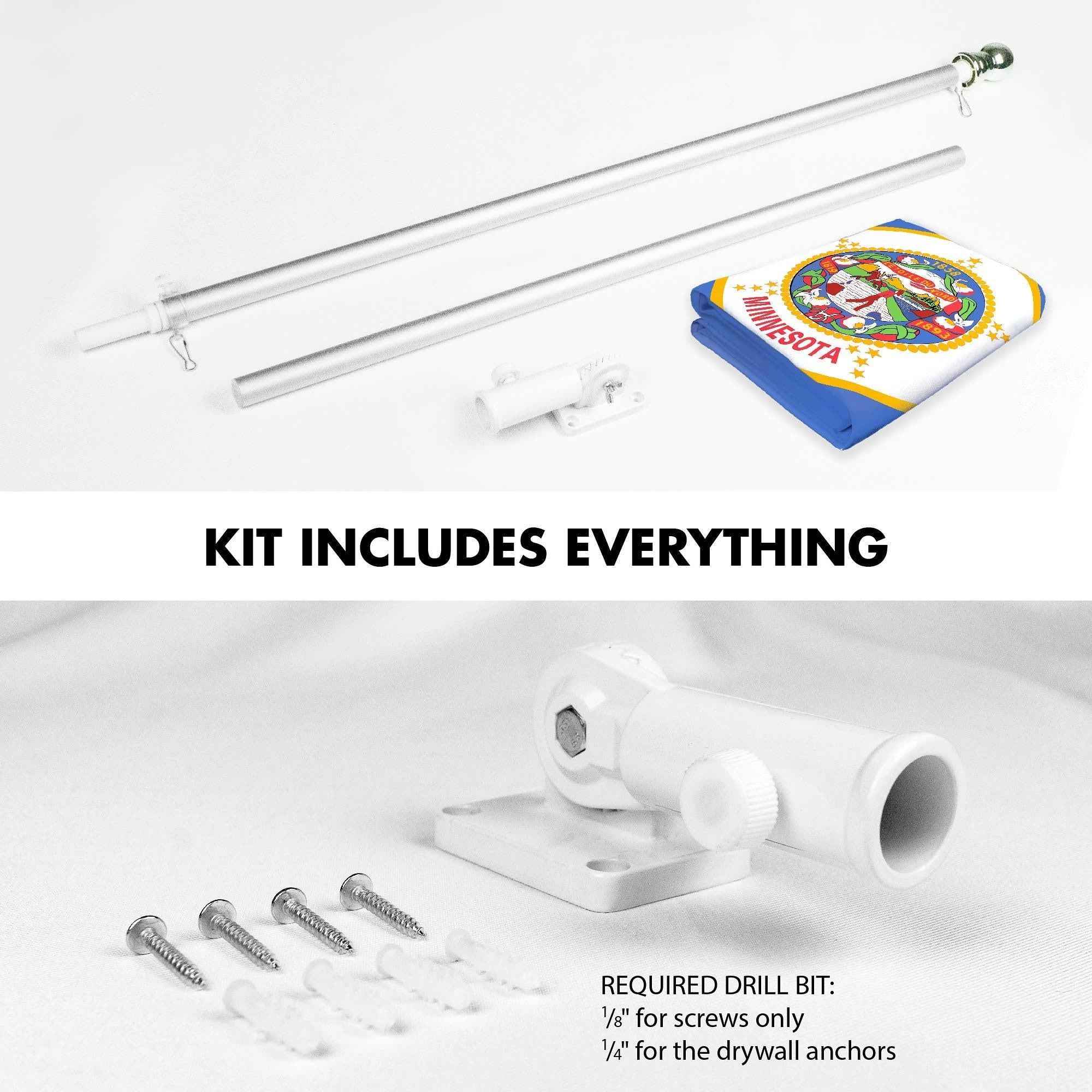 G128 Combo Pack: 6 Ft Tangle Free Spinning Flagpole (Silver) & Minnesota Flag 3x5 Ft Printed 150D Polyester, Brass Grommets (Flag Included) Aluminum Flag Pole