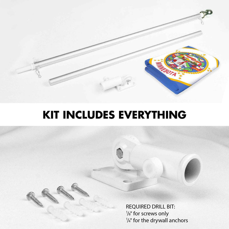 G128 Combo Pack: 6 Ft Tangle Free Spinning Flagpole (Silver) & Minnesota Flag 3x5 Ft Printed 150D Polyester, Brass Grommets (Flag Included) Aluminum Flag Pole