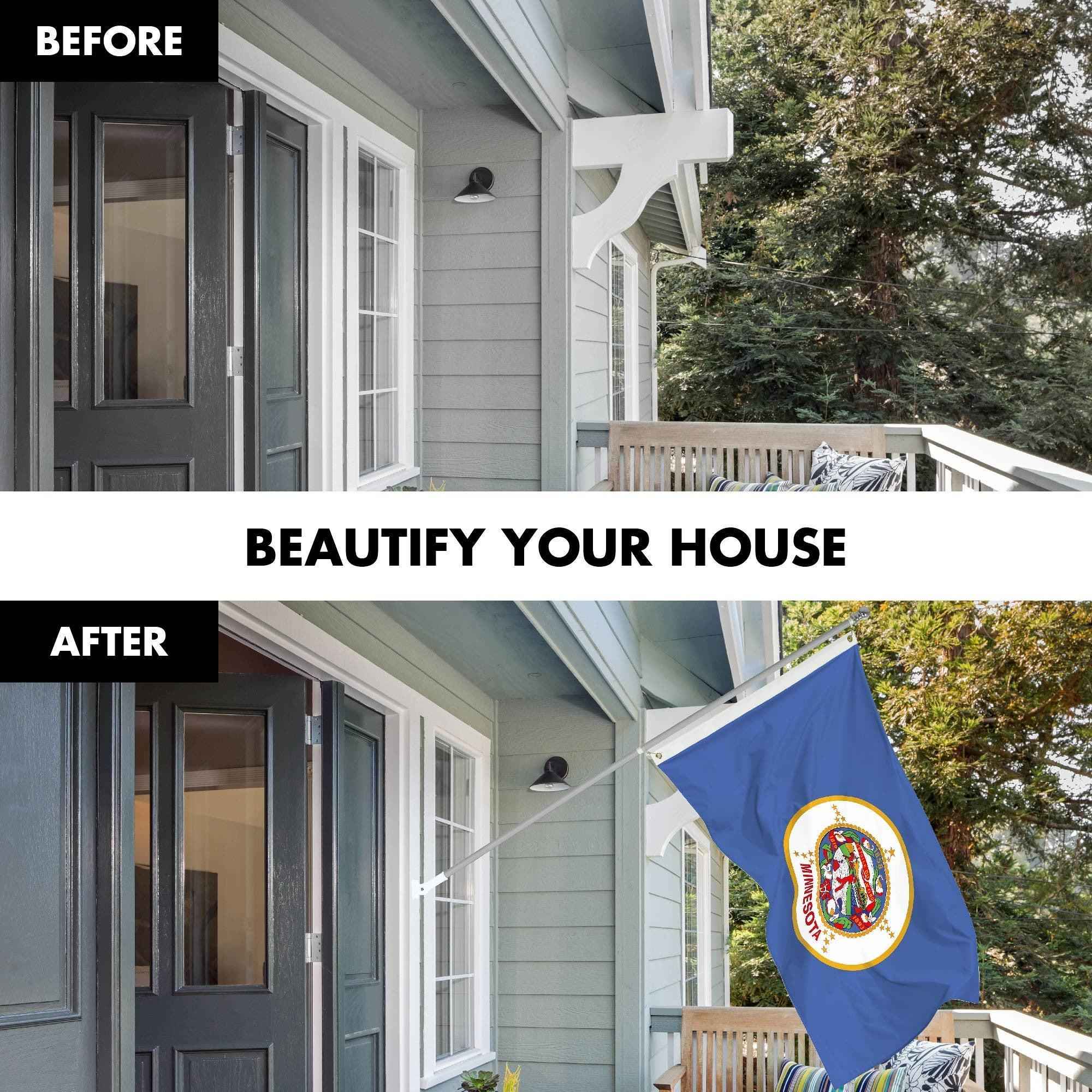 G128 Combo Pack: 6 Ft Tangle Free Spinning Flagpole (Silver) & Minnesota Flag 3x5 Ft Printed 150D Polyester, Brass Grommets (Flag Included) Aluminum Flag Pole