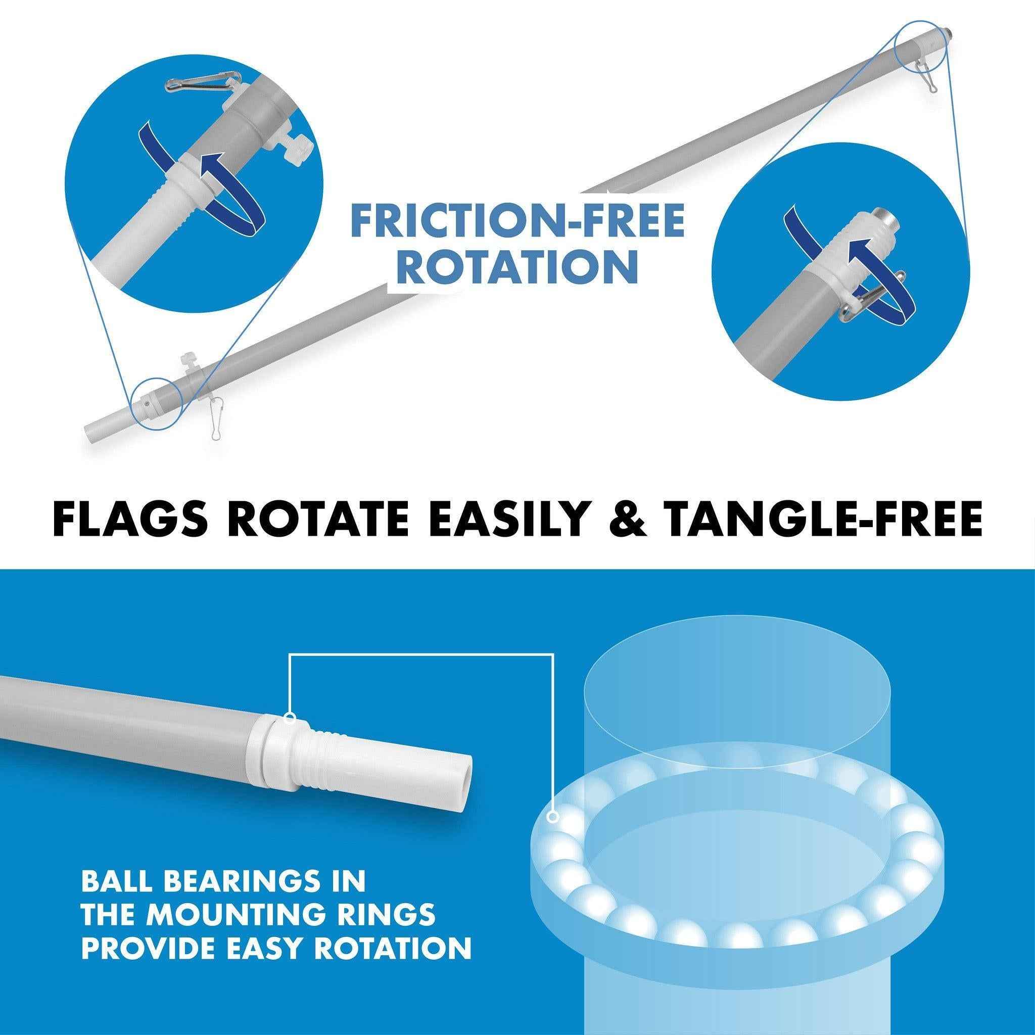 G128 Combo Pack: 6 Ft Tangle Free Spinning Flagpole (Silver) & Minnesota Flag 3x5 Ft Printed 150D Polyester, Brass Grommets (Flag Included) Aluminum Flag Pole