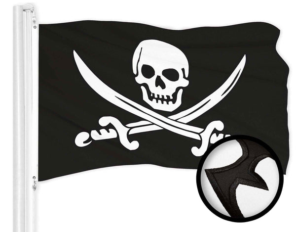 G128 Pirate Jolly Roger Swords Flag | 2x3 Ft | ToughWeave Series Embroidered 300D Polyester | Novelty Flag, Embroidered Design, Indoor/Outdoor, Brass Grommets