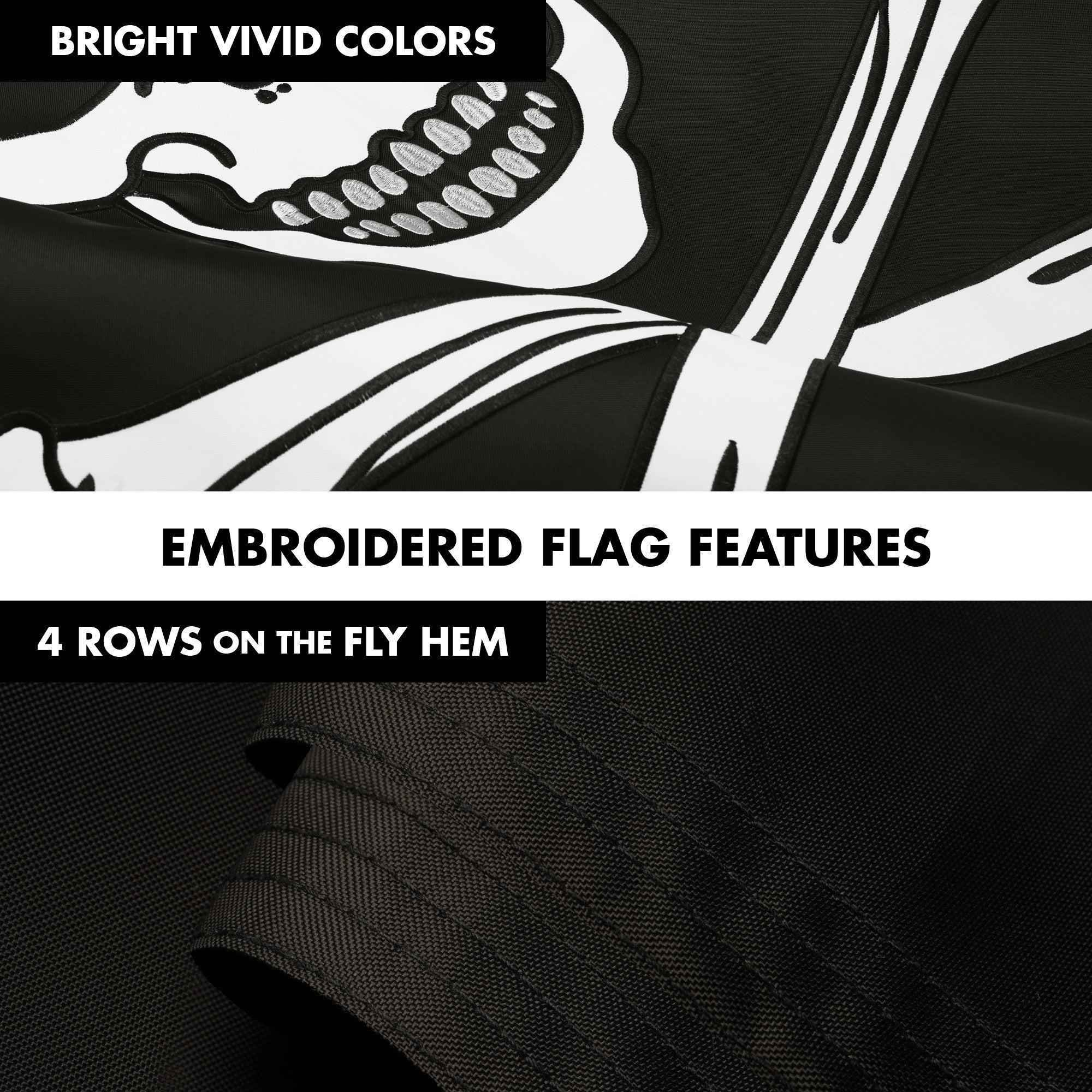 G128 Combo Pack: 5 Ft Tangle Free Aluminum Spinning Flagpole (White) & Pirate Jolly Roger Bones Flag 2x3 Ft, ToughWeave Series Embroidered 300D Polyester | Pole with Flag Included