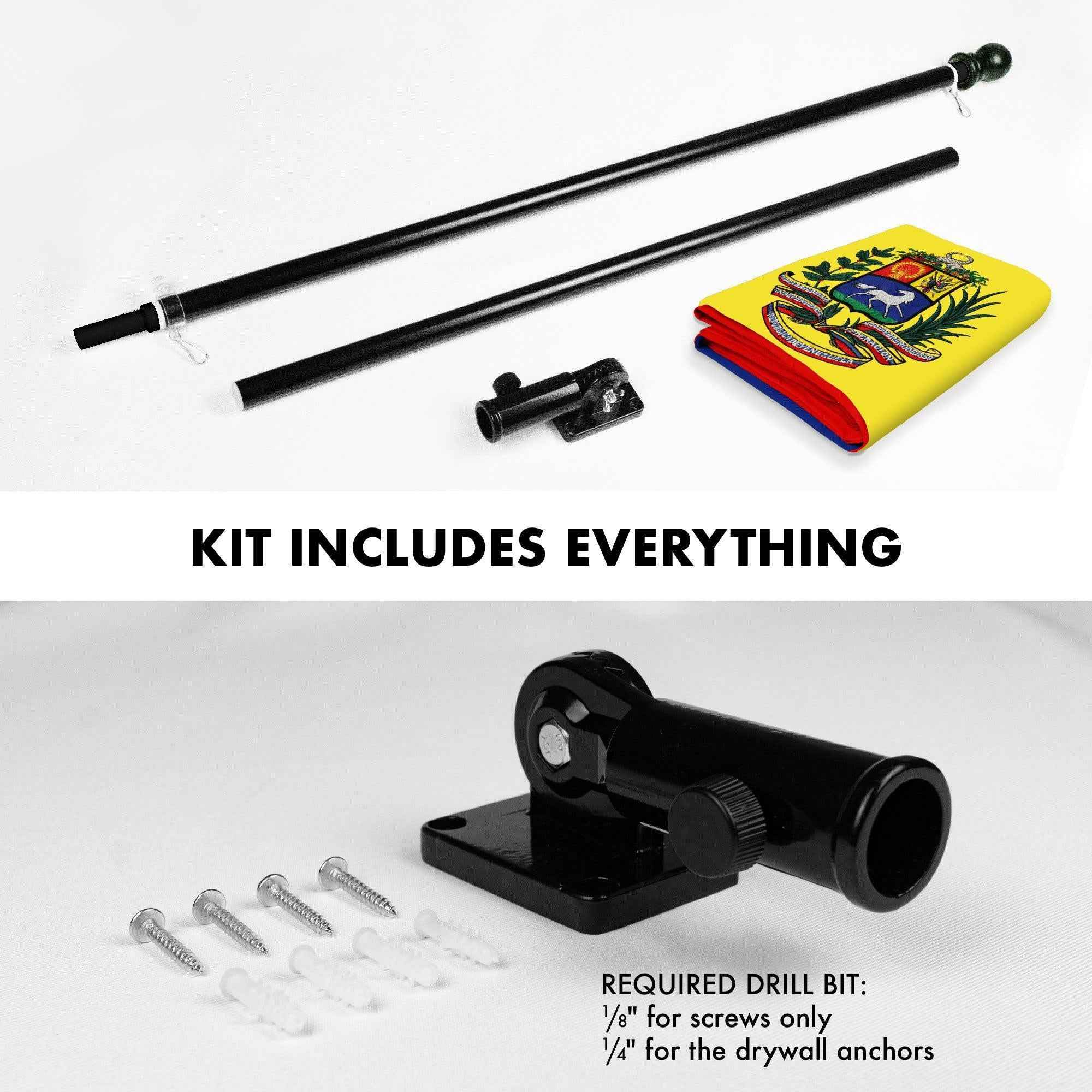 G128 Combo Pack: 6 Ft Tangle Free Aluminum Spinning Flagpole (Black) & Venezuela 7 Stars Venezuelan Flag 3x5 Ft, ToughWeave Series Double Sided Embroidered 210D Polyester | Pole with Flag Included