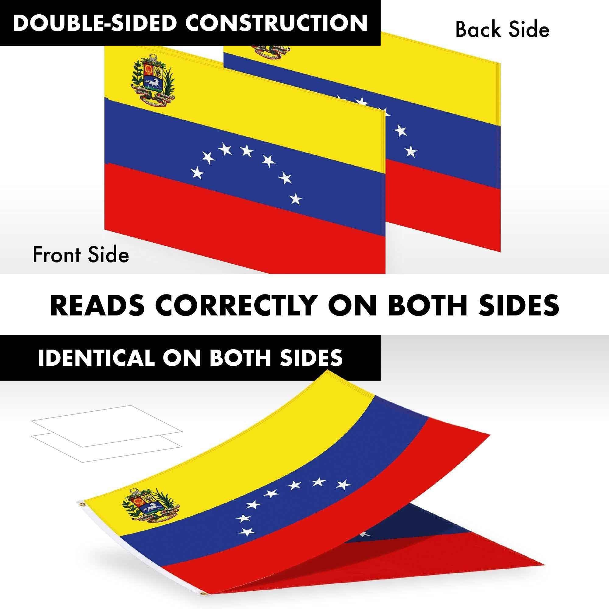 G128 Combo Pack: 6 Ft Tangle Free Aluminum Spinning Flagpole (Black) & Venezuela 7 Stars Venezuelan Flag 3x5 Ft, ToughWeave Series Double Sided Embroidered 210D Polyester | Pole with Flag Included