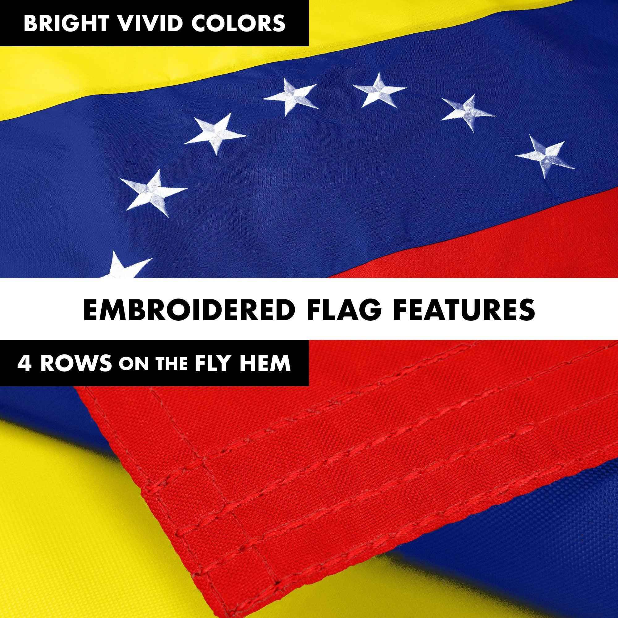 G128 Combo Pack: 6 Ft Tangle Free Aluminum Spinning Flagpole (Black) & Venezuela 7 Stars Venezuelan Flag 3x5 Ft, ToughWeave Series Double Sided Embroidered 210D Polyester | Pole with Flag Included