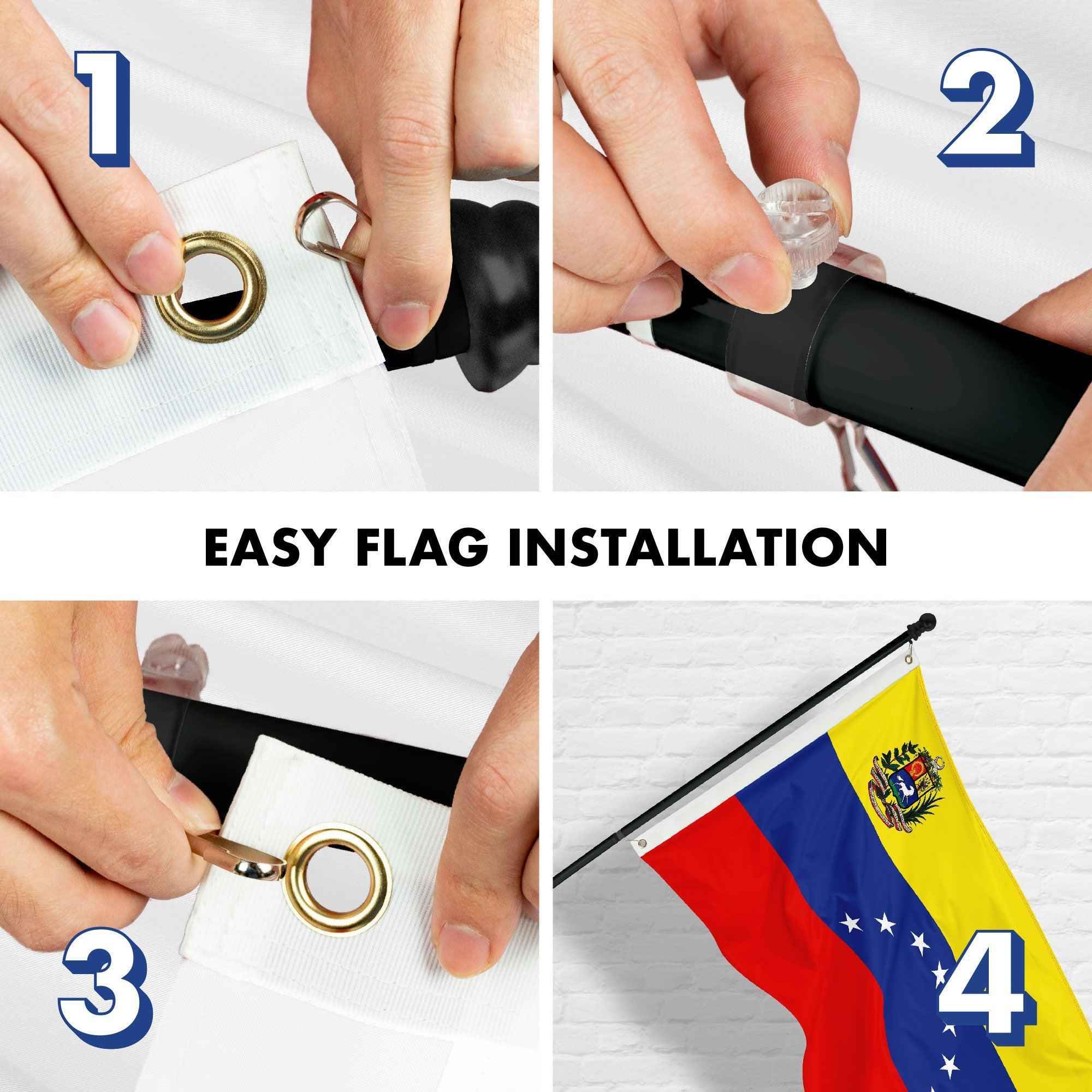 G128 Combo Pack: 6 Ft Tangle Free Aluminum Spinning Flagpole (Black) & Venezuela 7 Stars Venezuelan Flag 3x5 Ft, ToughWeave Series Double Sided Embroidered 210D Polyester | Pole with Flag Included