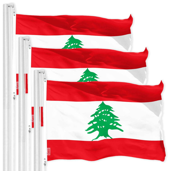 G128 3 Pack: Lebanon Lebanese Flag | 3x5 Ft | Printed 150D Polyester - Indoor/Outdoor, Vibrant Colors, Brass Grommets, Quality Polyester, Much Thicker More Durable Than 100D 75D Polyester