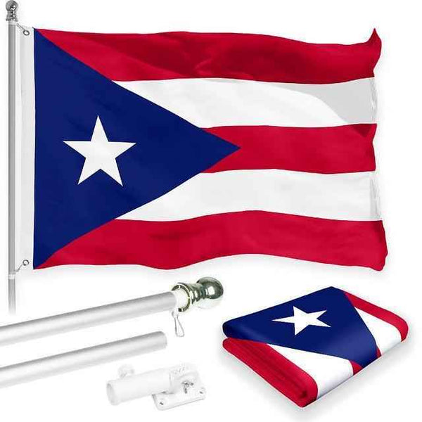 G128 Combo Pack: 6 Feet Tangle Free Spinning Flagpole (Silver) Puerto Rico Puerto Rican Flag 3x5 ft Printed 150D Brass Grommets (Flag Included) Aluminum Flag Pole