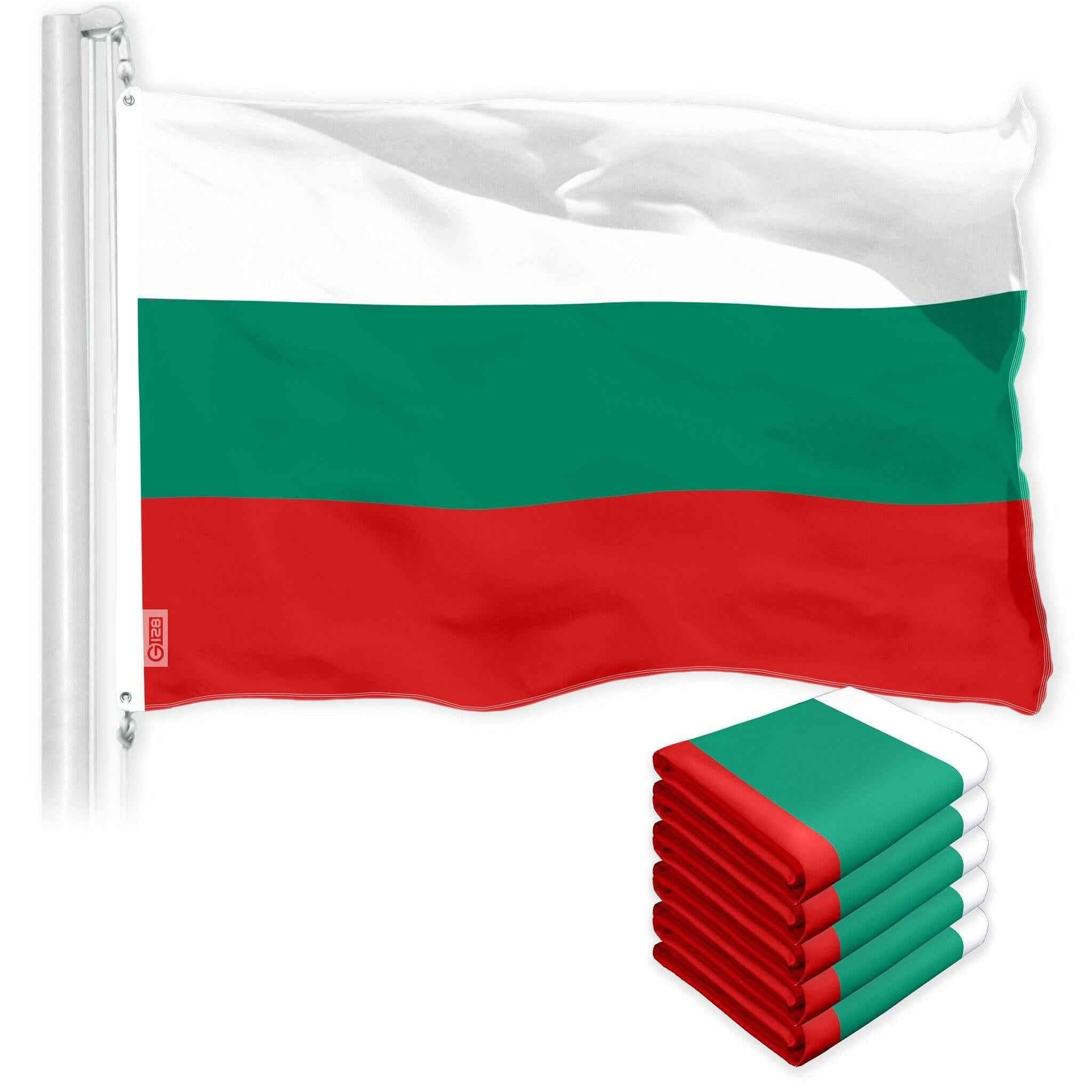 G128 5 Pack: Bulgaria Flag | 3x5 Ft | LiteWeave Pro Series Printed 150D Polyester | Country Flag, Indoor/Outdoor, Vibrant Colors, Brass Grommets, Thicker and More Durable Than 100D 75D Polyester