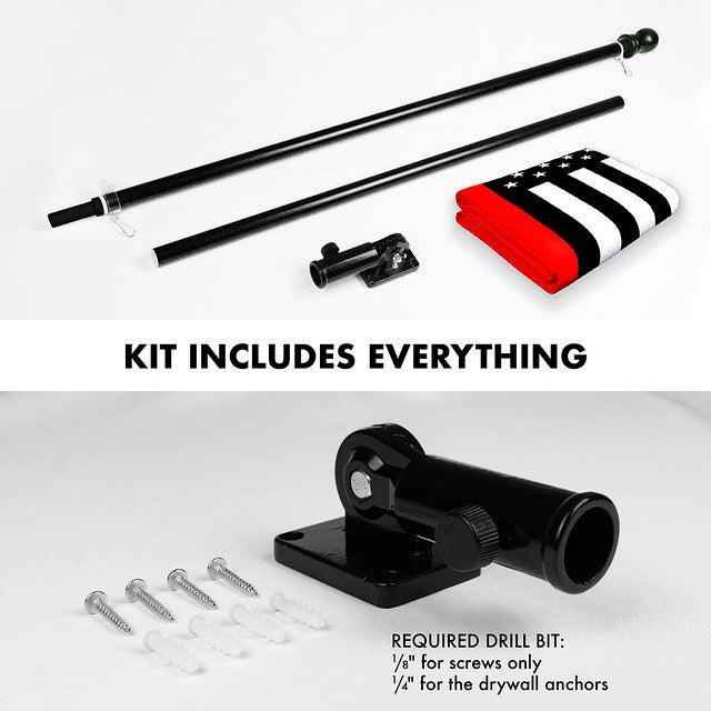 G128 Combo Pack: 6 Feet Tangle Free Spinning Flagpole (Black) Thin Red Line Flag 3x5 ft Printed 150D Brass Grommets (Flag Included) Aluminum Flag Pole