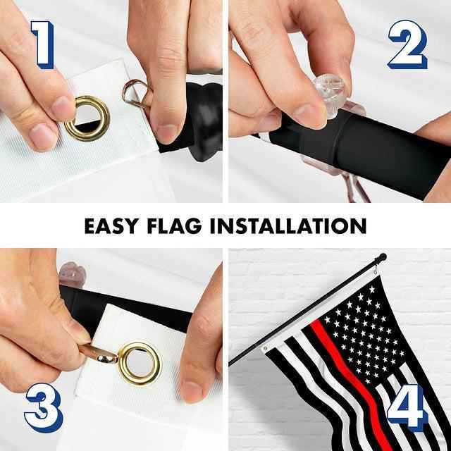 G128 Combo Pack: 6 Feet Tangle Free Spinning Flagpole (Black) Thin Red Line Flag 3x5 ft Printed 150D Brass Grommets (Flag Included) Aluminum Flag Pole