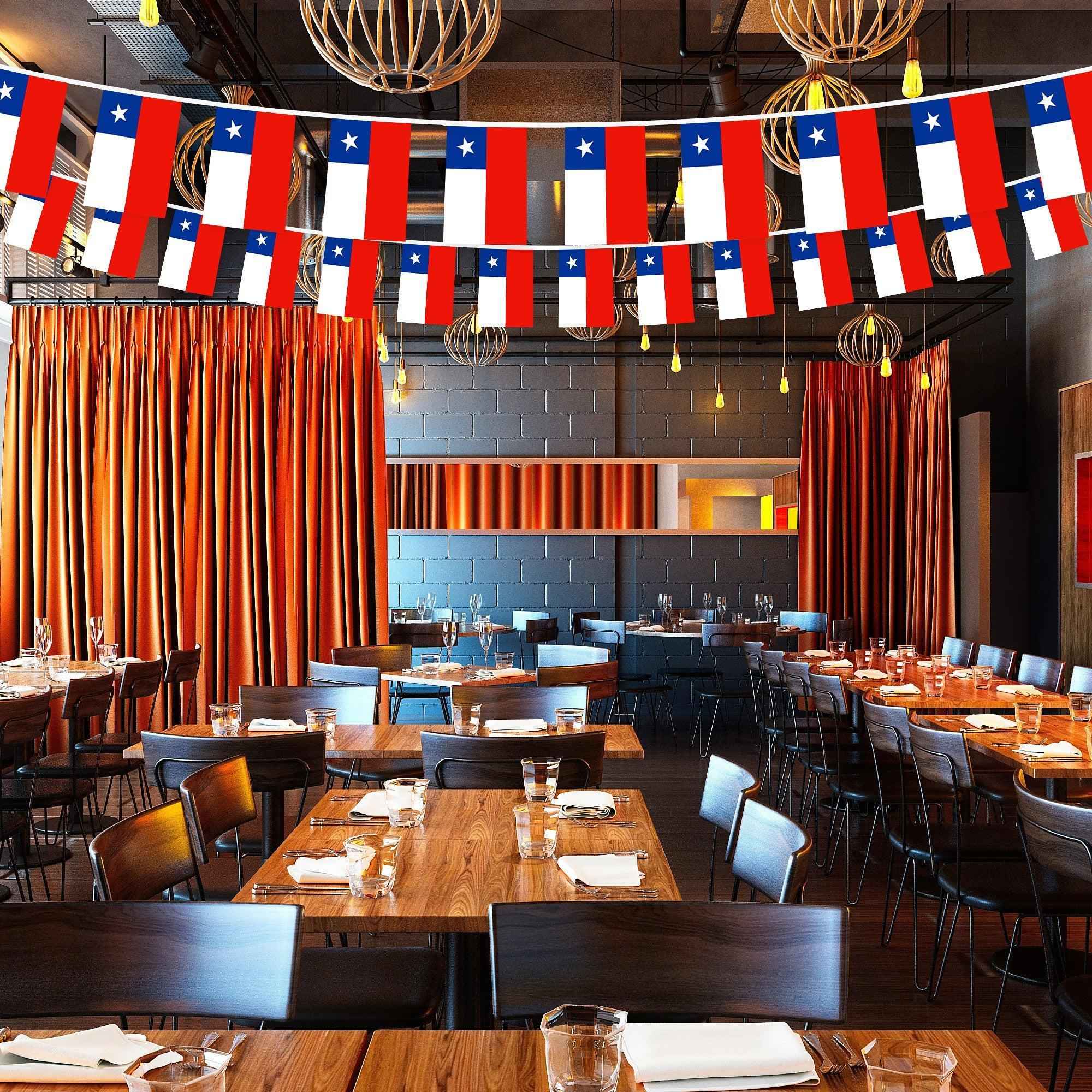 G128 Chile Chilean Bunting Banner | Flag 8.2 x 5.5 Inch, Full String 33 Feet | Printed 150D Polyester, Decorations For Bar, School, Festival Events Celebration