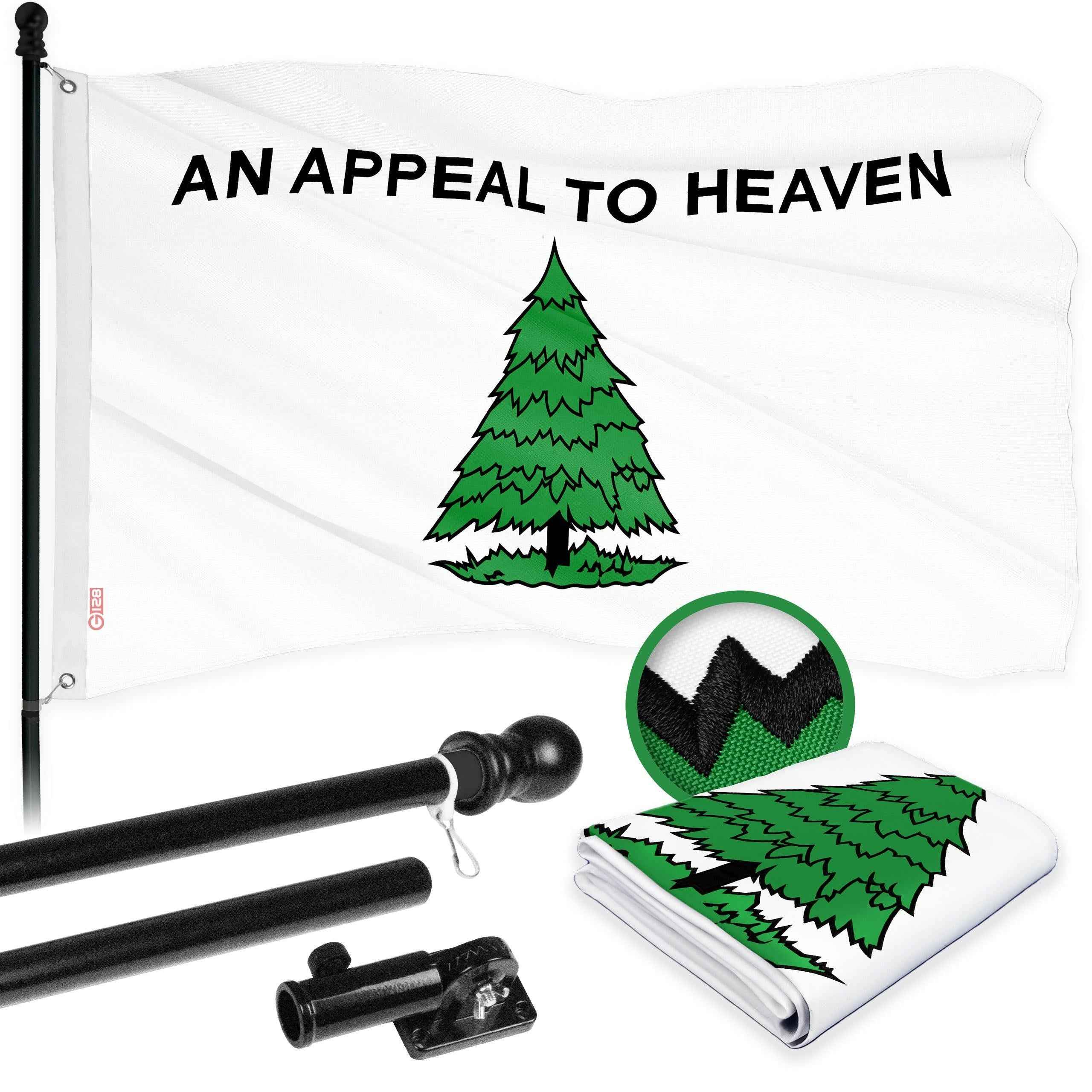 G128 Combo Pack: 6 Ft Tangle Free Aluminum Spinning Flagpole (Black) & An Appeal to Heaven Flag 3x5 Ft, ToughWeave Series Embroidered 300D Polyester | Pole with Flag Included