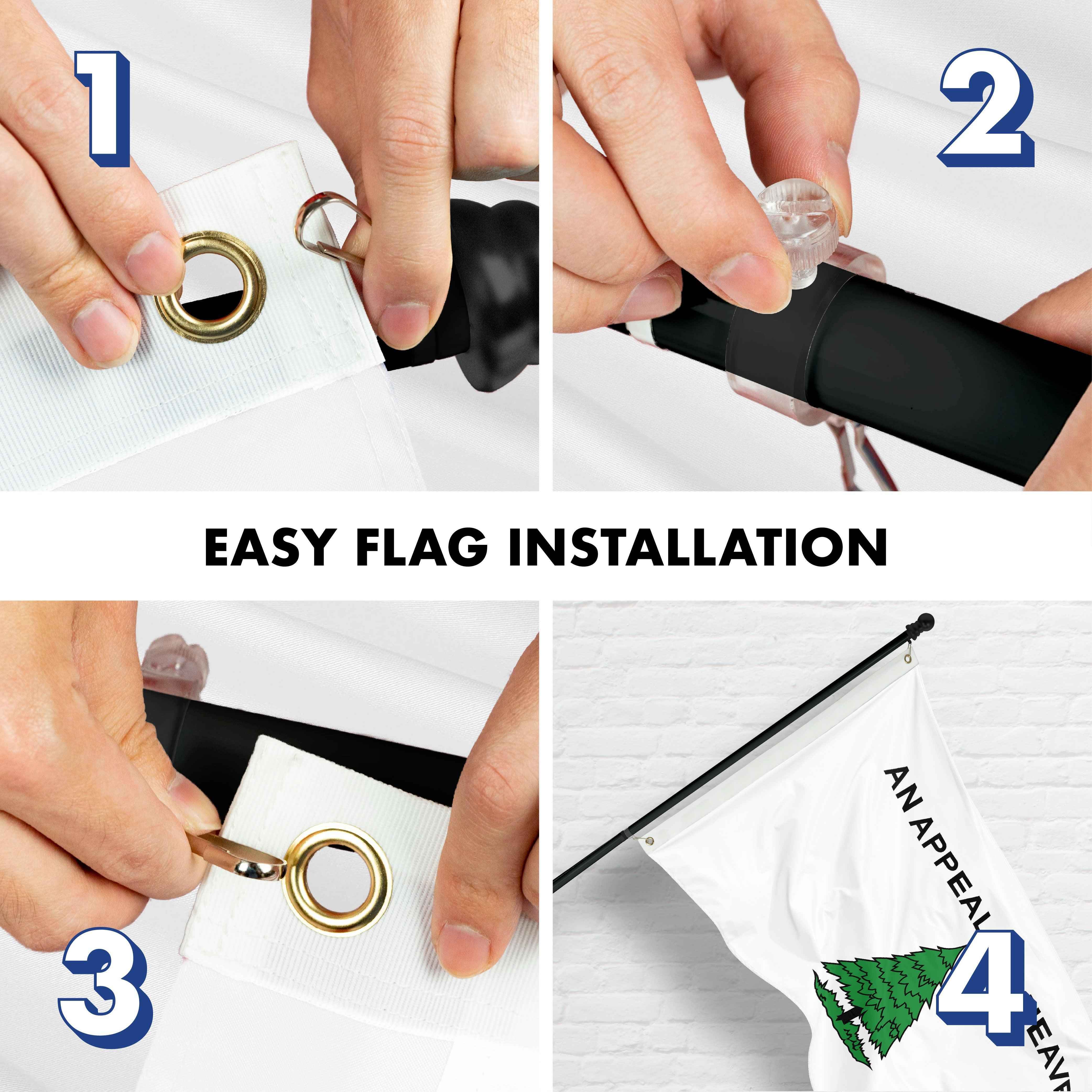 G128 Combo Pack: 6 Ft Tangle Free Aluminum Spinning Flagpole (Black) & An Appeal to Heaven Flag 3x5 Ft, ToughWeave Series Embroidered 300D Polyester | Pole with Flag Included