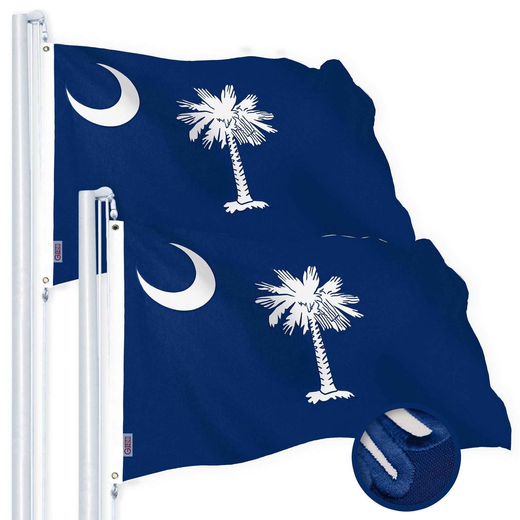G128 2 Pack: South Carolina SC State Flag | 2x3 Ft | StormFlyer Series Embroidered 220GSM Spun Polyester | Embroidered Design, Indoor/Outdoor, Brass Grommets, Heavy Duty, All Weather
