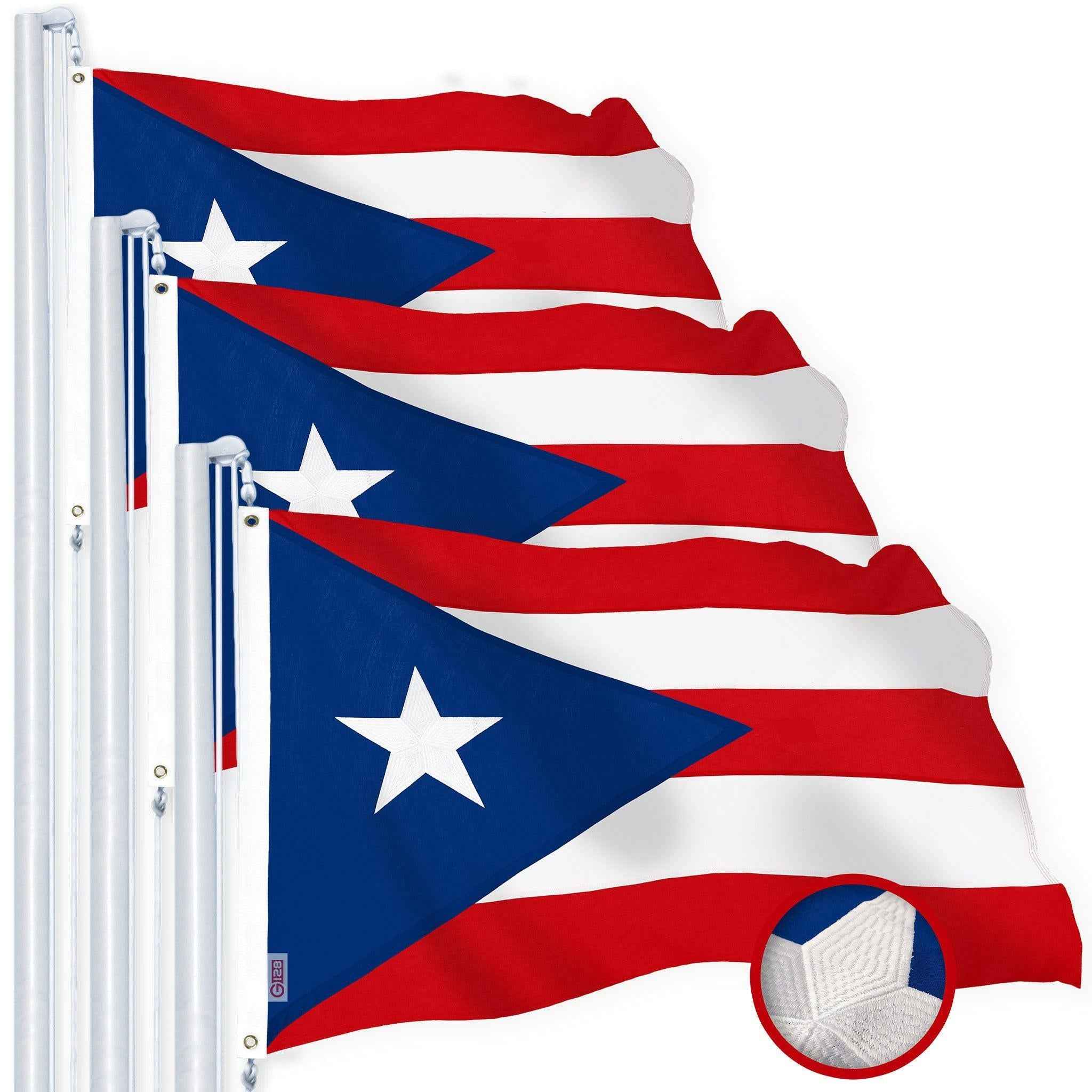 G128 3 Pack: Puerto Rico Puerto Rican Flag | 2x3 Ft | StormFlyer Series Embroidered 220GSM Spun Polyester | Embroidered Design, Indoor/Outdoor, Brass Grommets, Heavy Duty, All Weather