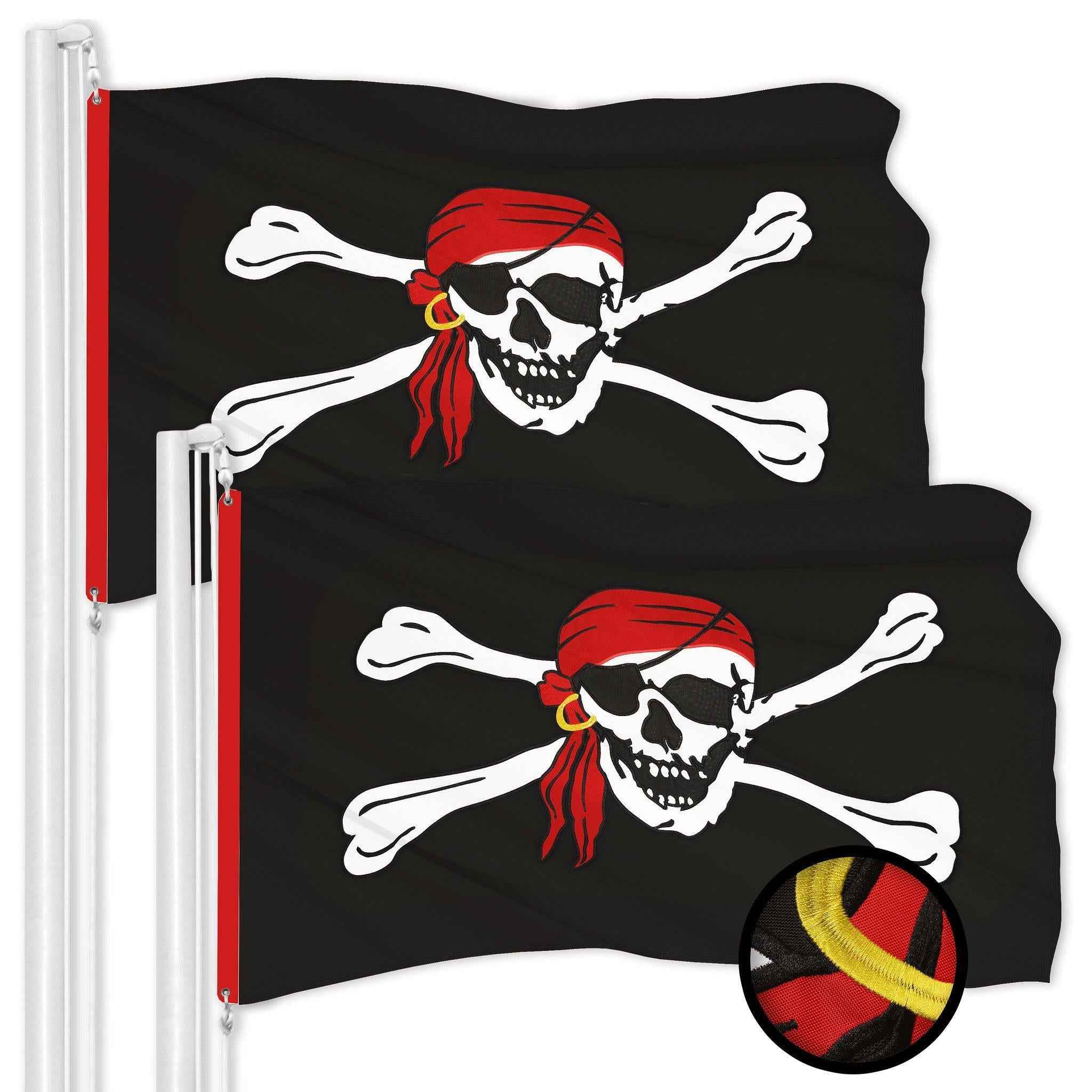 G128 2 Pack: Pirate Jolly Roger Red Head Scarf Flag | 2x3 Ft | ToughWeave Series Embroidered 300D Polyester | Novelty Flag, Embroidered Design, Indoor/Outdoor, Brass Grommets