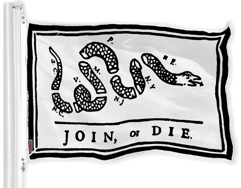 G128 Combo Pack: USA American Flag & Join or Die White Flag 3x5 FT Printed 150D Indoor/Outdoor, Vibrant Colors, Brass Grommets, Quality Polyester