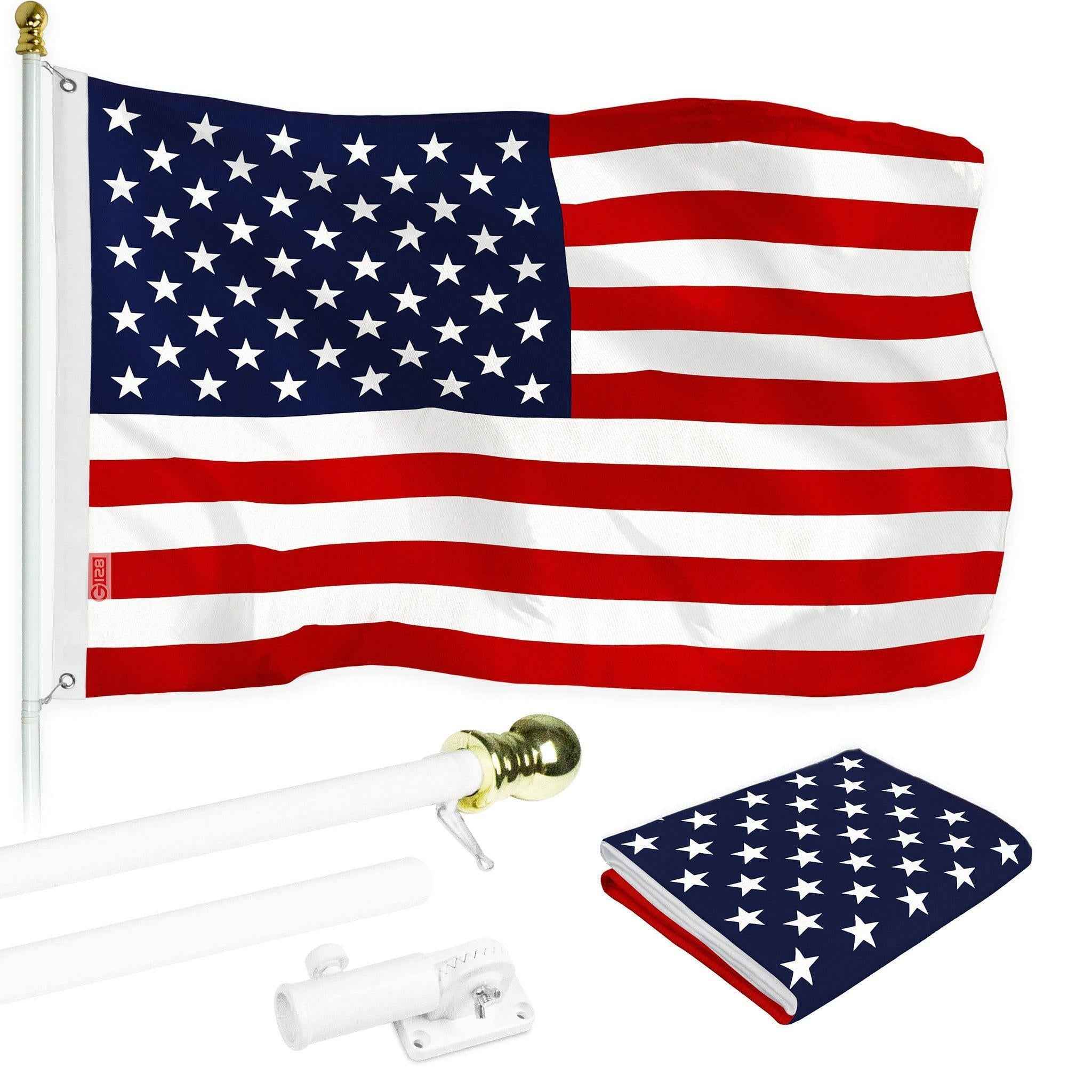 G128 - 6 Feet Tangle Free Spinning Flagpole (White) American USA Brass Grommets Printed 3x5 ft (Flag Included) Aluminum Flag Pole