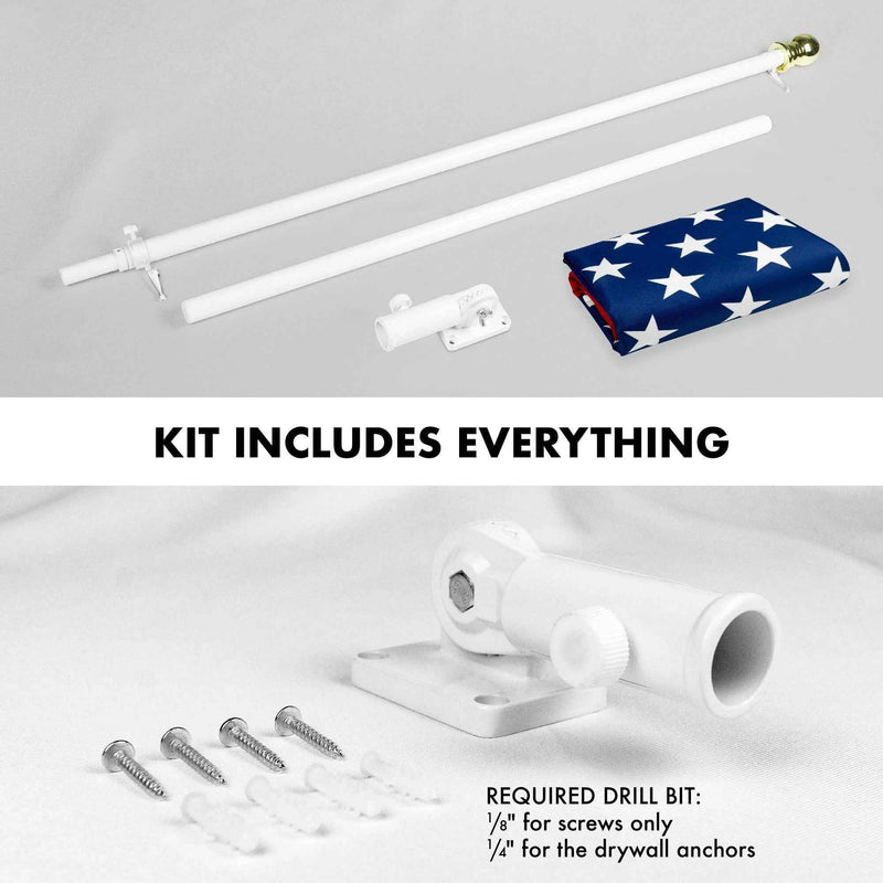 G128 - 6 Feet Tangle Free Spinning Flagpole (White) American USA Brass Grommets Printed 3x5 ft (Flag Included) Aluminum Flag Pole