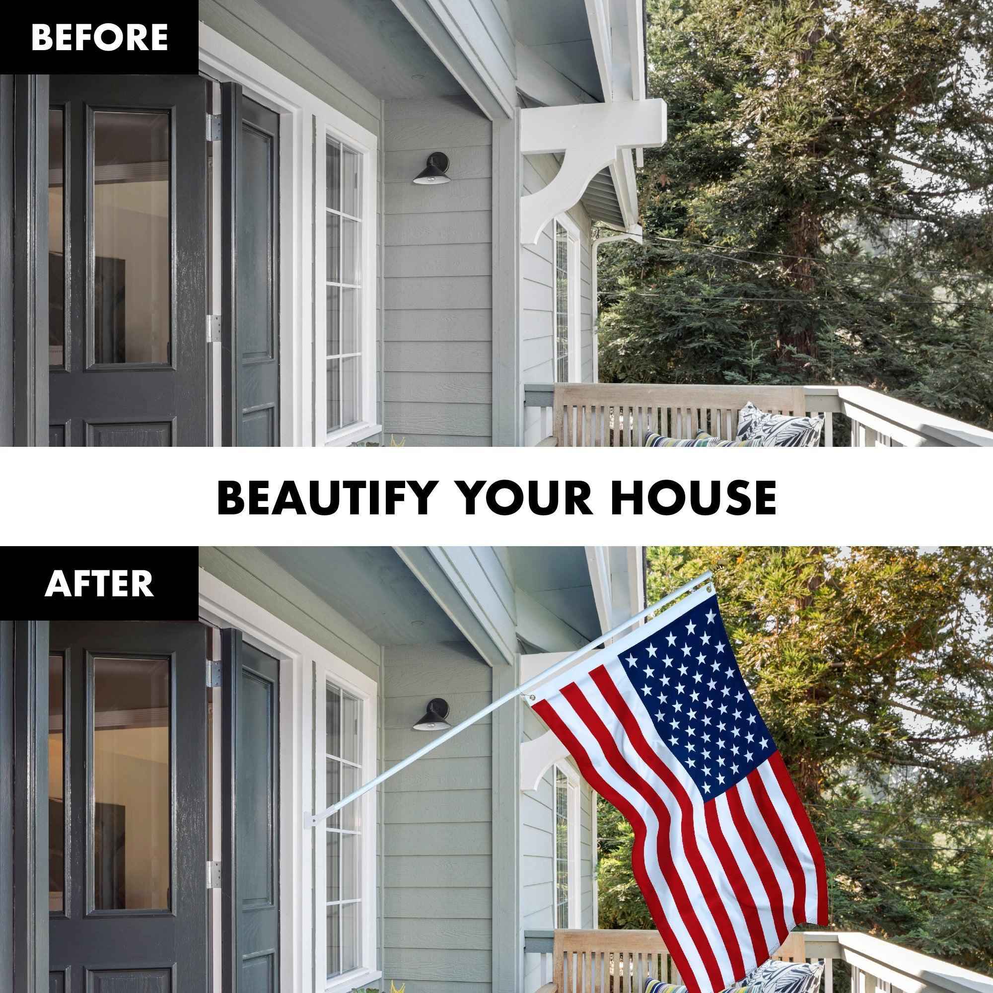 G128 - 6 Feet Tangle Free Spinning Flagpole (White) American USA Brass Grommets Printed 3x5 ft (Flag Included) Aluminum Flag Pole