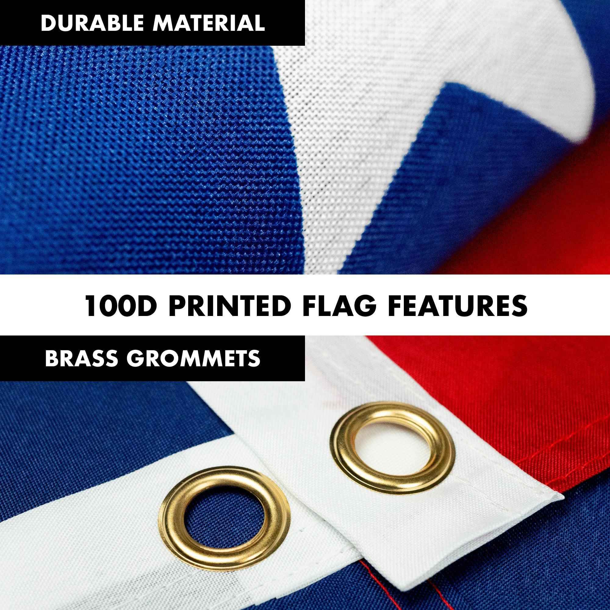 G128 - 6 Feet Tangle Free Spinning Flagpole (White) American USA Brass Grommets Printed 3x5 ft (Flag Included) Aluminum Flag Pole