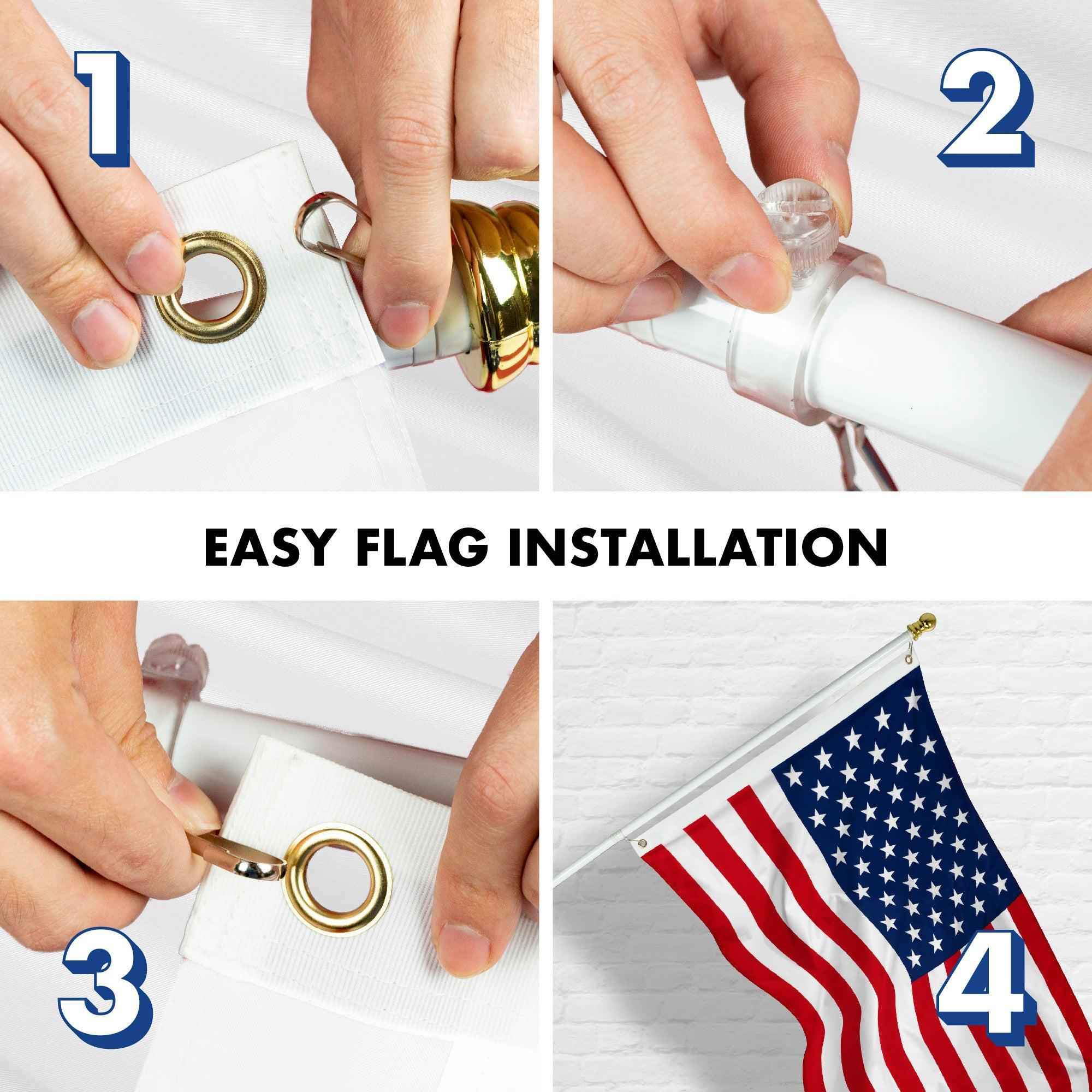 G128 - 6 Feet Tangle Free Spinning Flagpole (White) American USA Brass Grommets Printed 3x5 ft (Flag Included) Aluminum Flag Pole