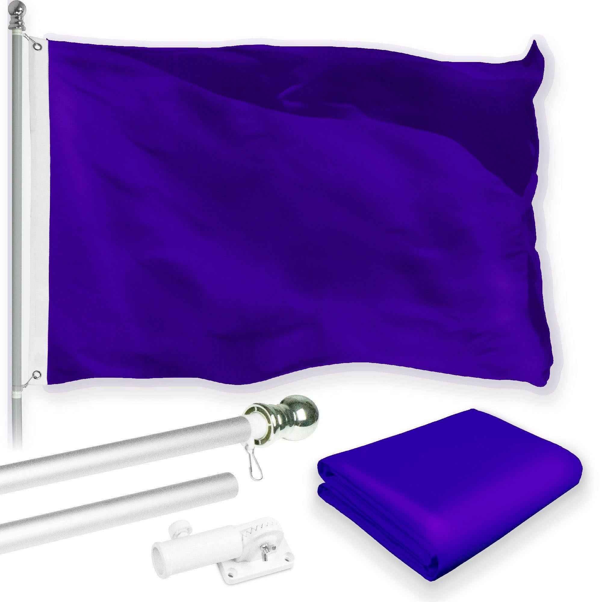 G128 Combo Pack: 5 Ft Tangle Free Aluminum Spinning Flagpole (Silver) & Solid Violet Color Flag 2.5x4 Ft, LiteWeave Pro Series Printed 150D Polyester | Pole with Flag Included