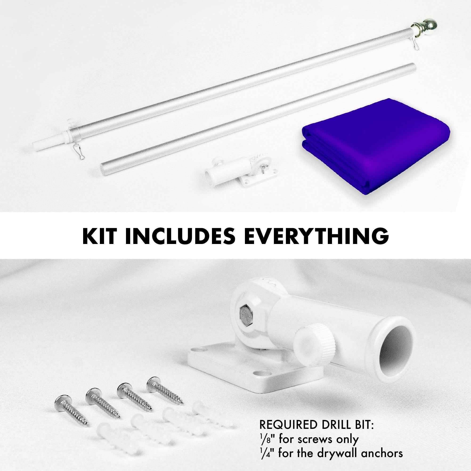 G128 Combo Pack: 5 Ft Tangle Free Aluminum Spinning Flagpole (Silver) & Solid Violet Color Flag 2.5x4 Ft, LiteWeave Pro Series Printed 150D Polyester | Pole with Flag Included