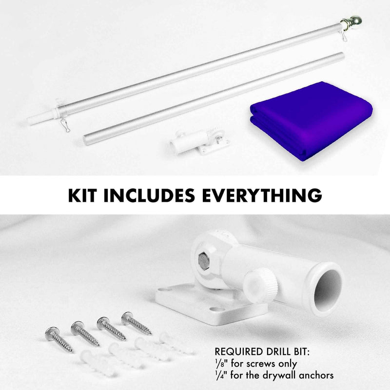 G128 Combo Pack: 5 Ft Tangle Free Aluminum Spinning Flagpole (Silver) & Solid Violet Color Flag 2.5x4 Ft, LiteWeave Pro Series Printed 150D Polyester | Pole with Flag Included