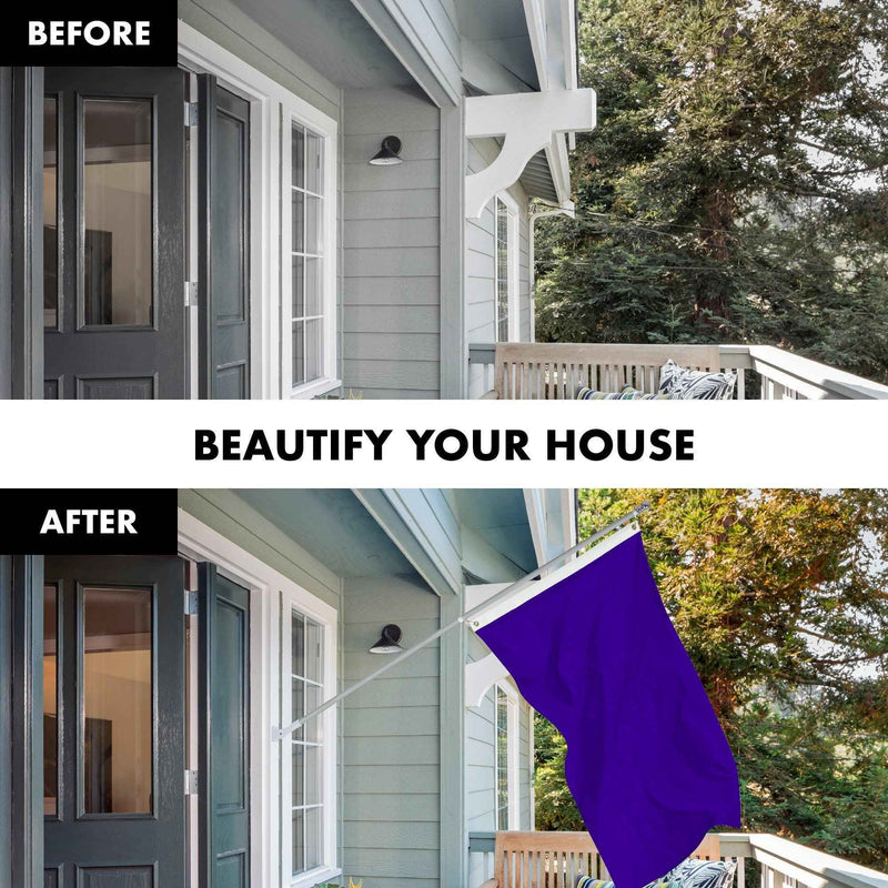 G128 Combo Pack: 5 Ft Tangle Free Aluminum Spinning Flagpole (Silver) & Solid Violet Color Flag 2.5x4 Ft, LiteWeave Pro Series Printed 150D Polyester | Pole with Flag Included